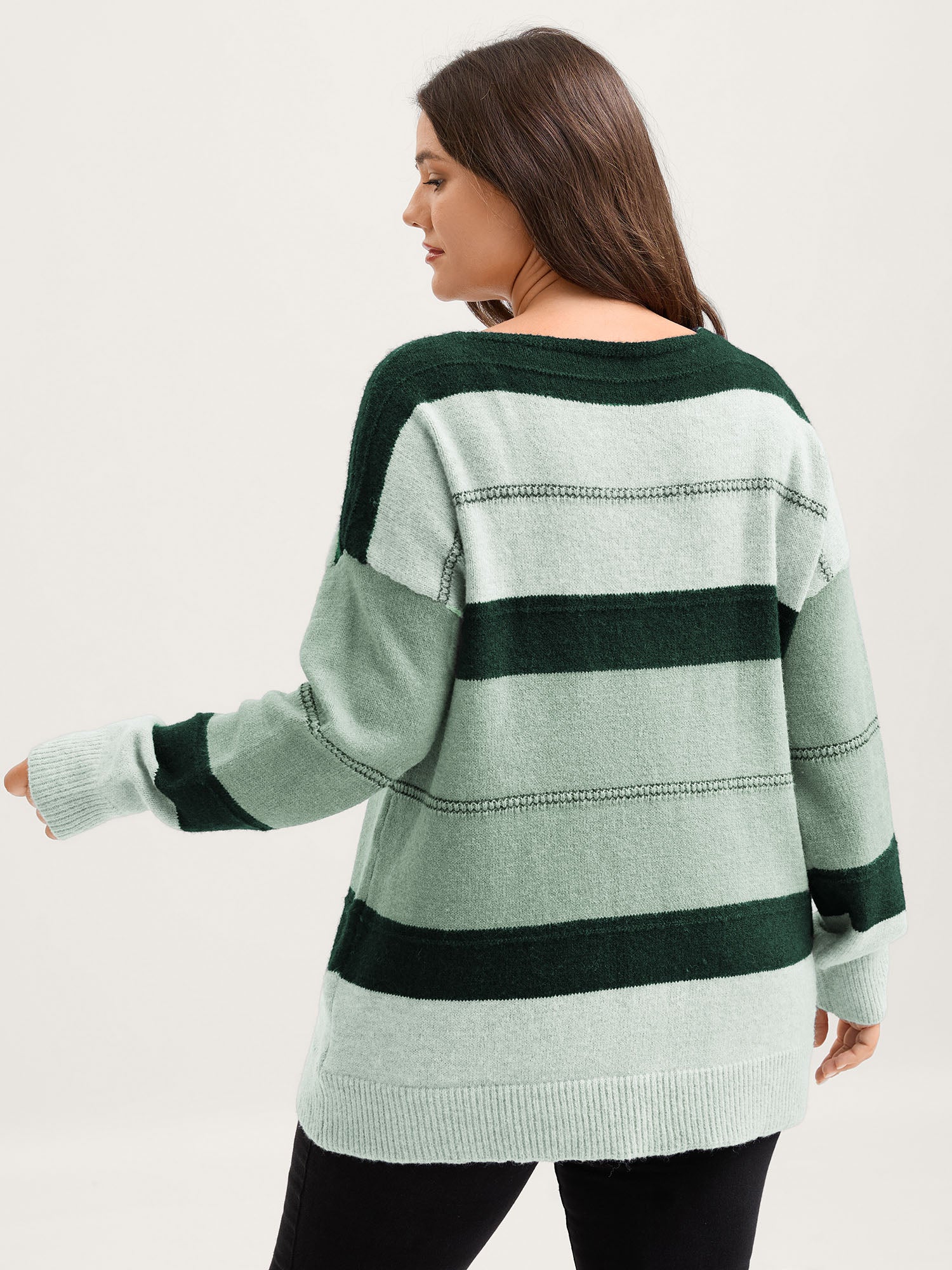 Striped Print Color Contrast Pullover