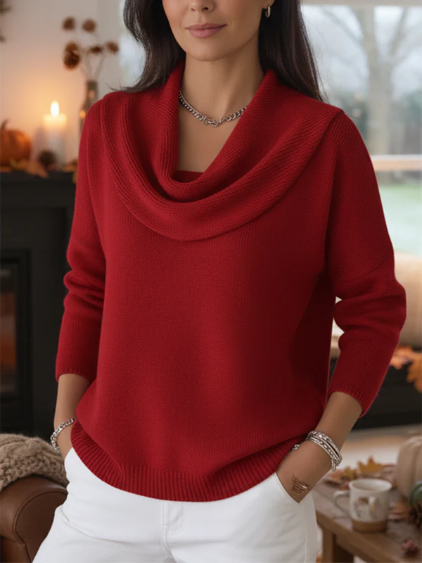 Women's Soft and Elegant Solid Color Ruffled Collar Sweater Top