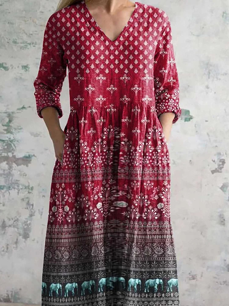 Women's Retro Ethnic Style Printed Casual Cotton Dress