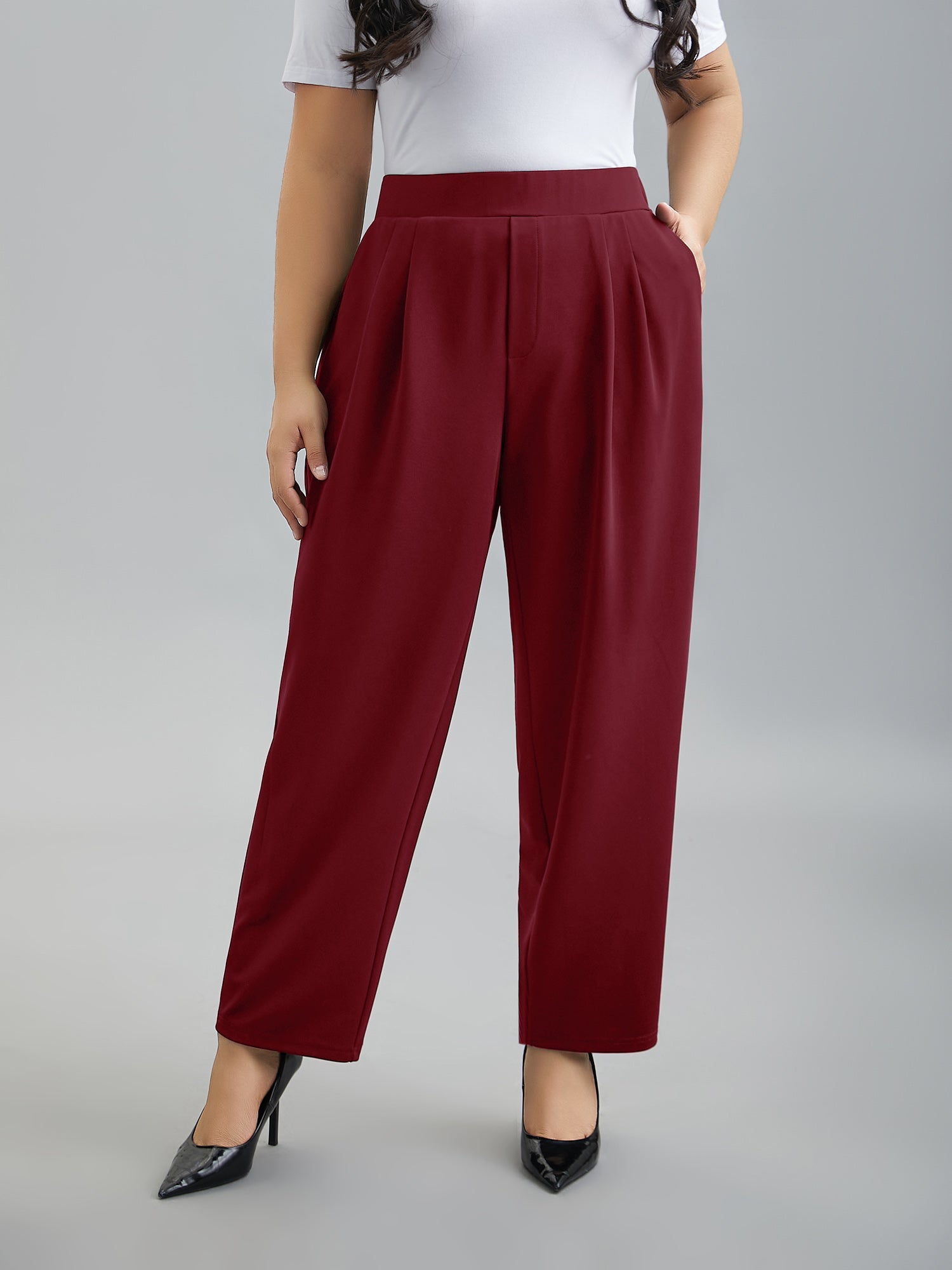 Stretchy-Waist Straight Leg Pants