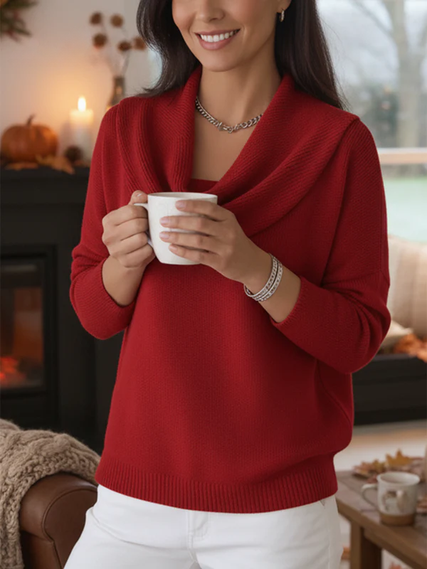 Women's Soft and Elegant Solid Color Ruffled Collar Sweater Top