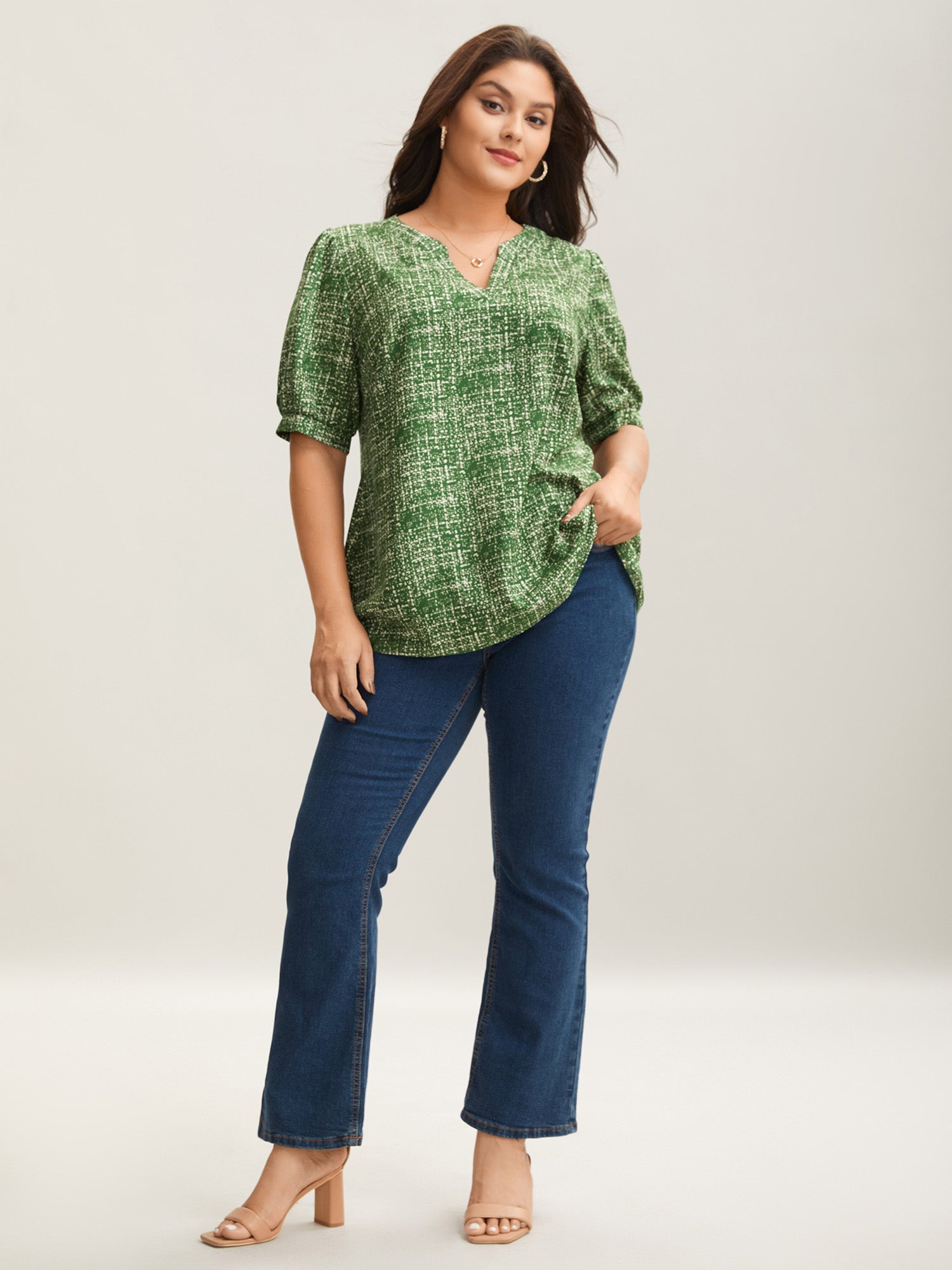 Geometric Print Puff Sleeve Blouse