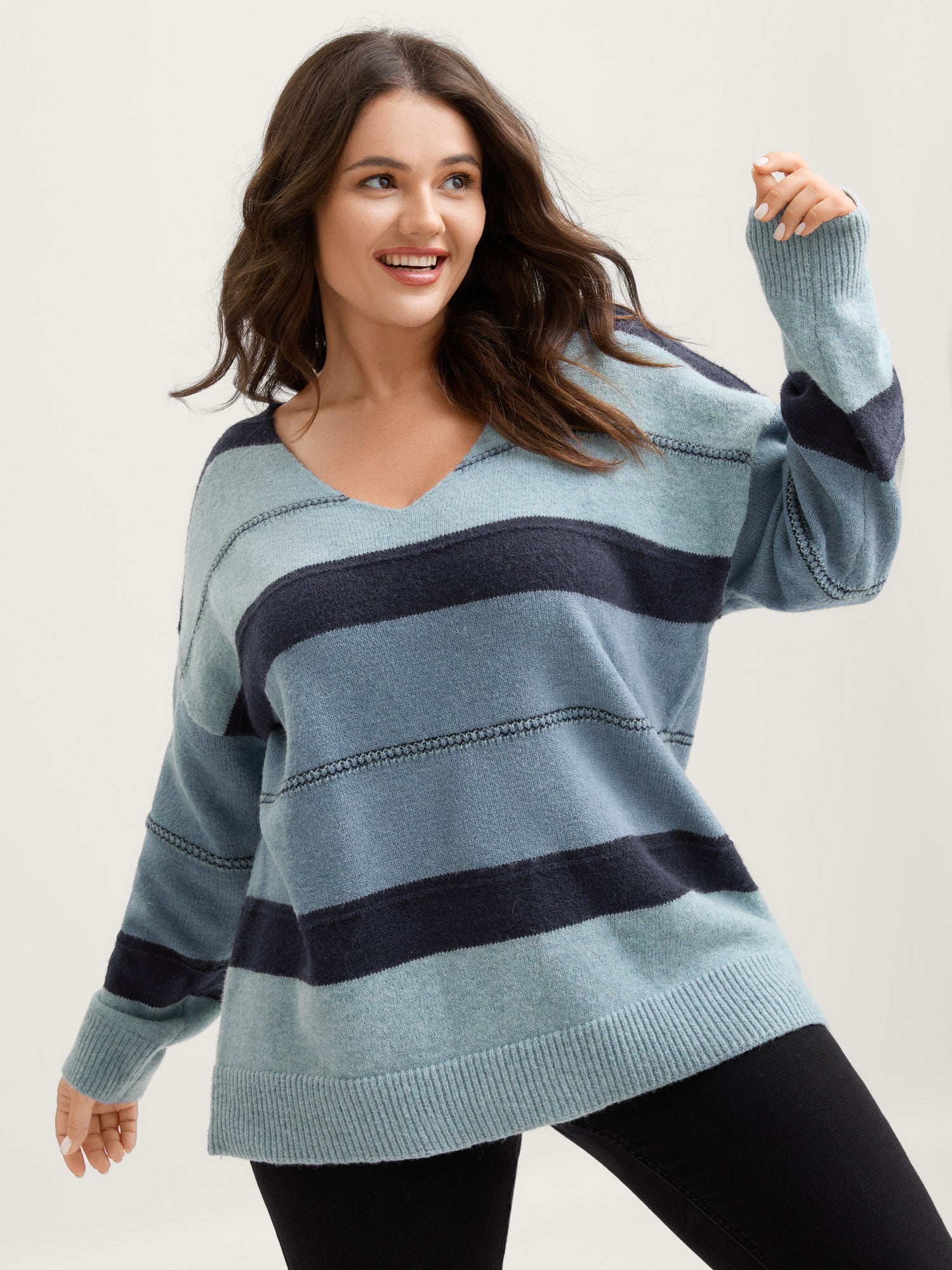 Striped Print Color Contrast Pullover
