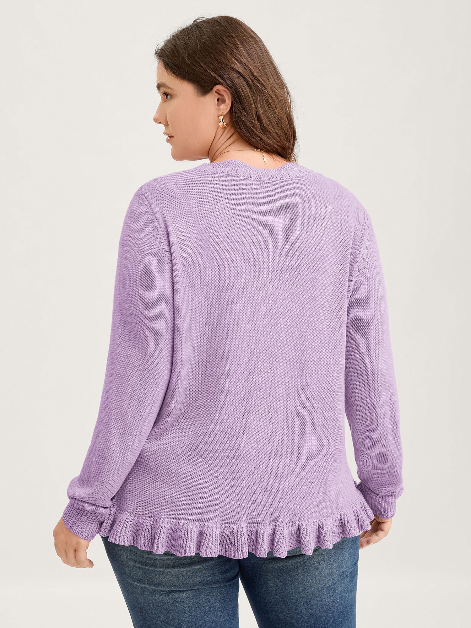 Supersoft Textured Floral Button Ruffled Hem Knit Cardigan