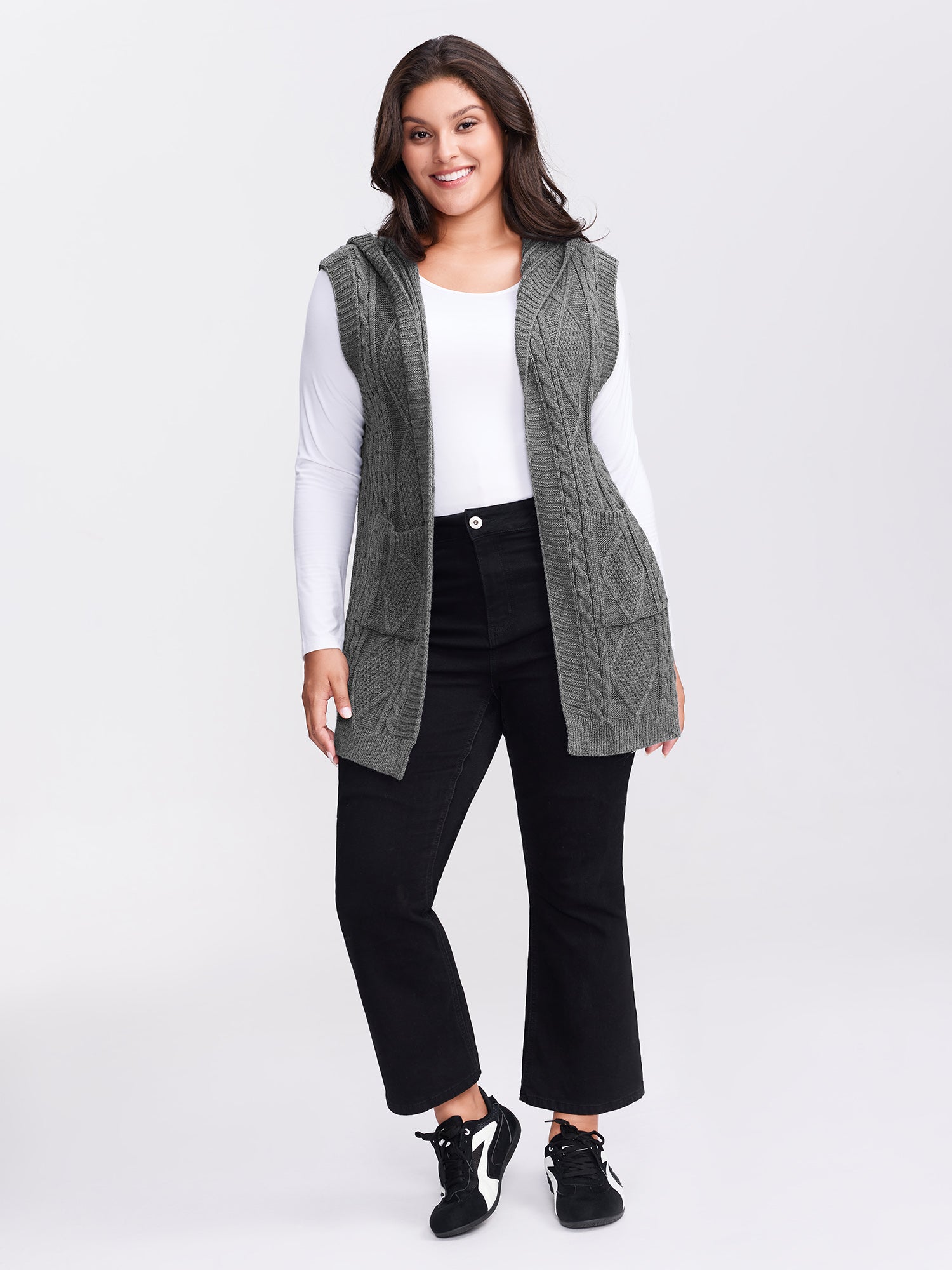 Twisted Hooded Sleeveless Knit Cardigan
