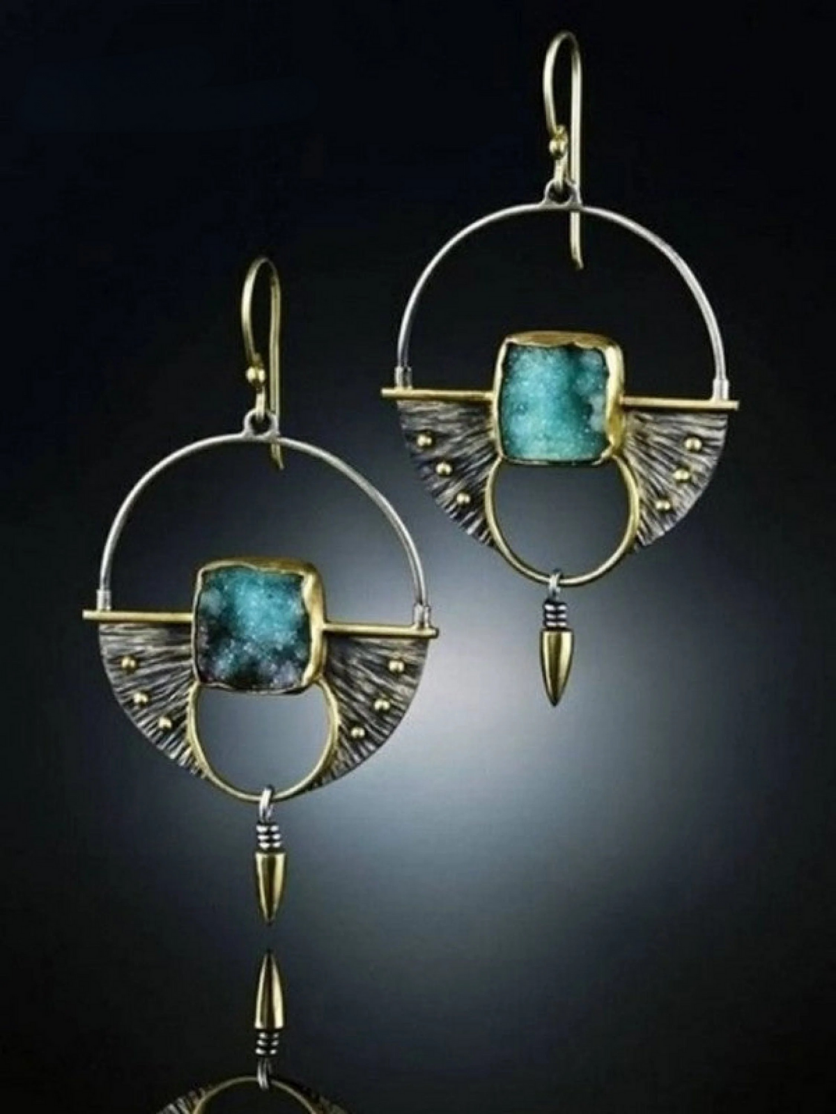 Bullet Head Inlaid Blue Ore Earrings