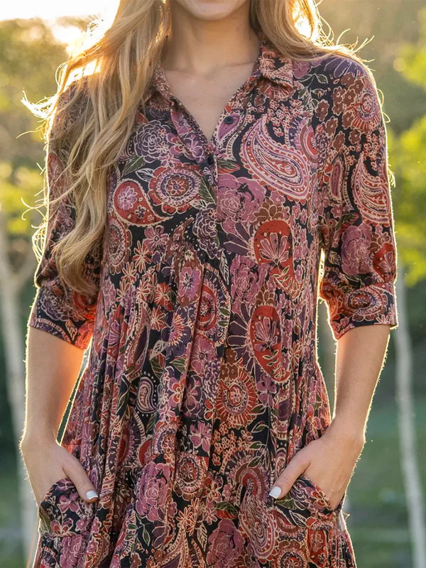 Comfortable Paisley Print Shirt Midi Dress
