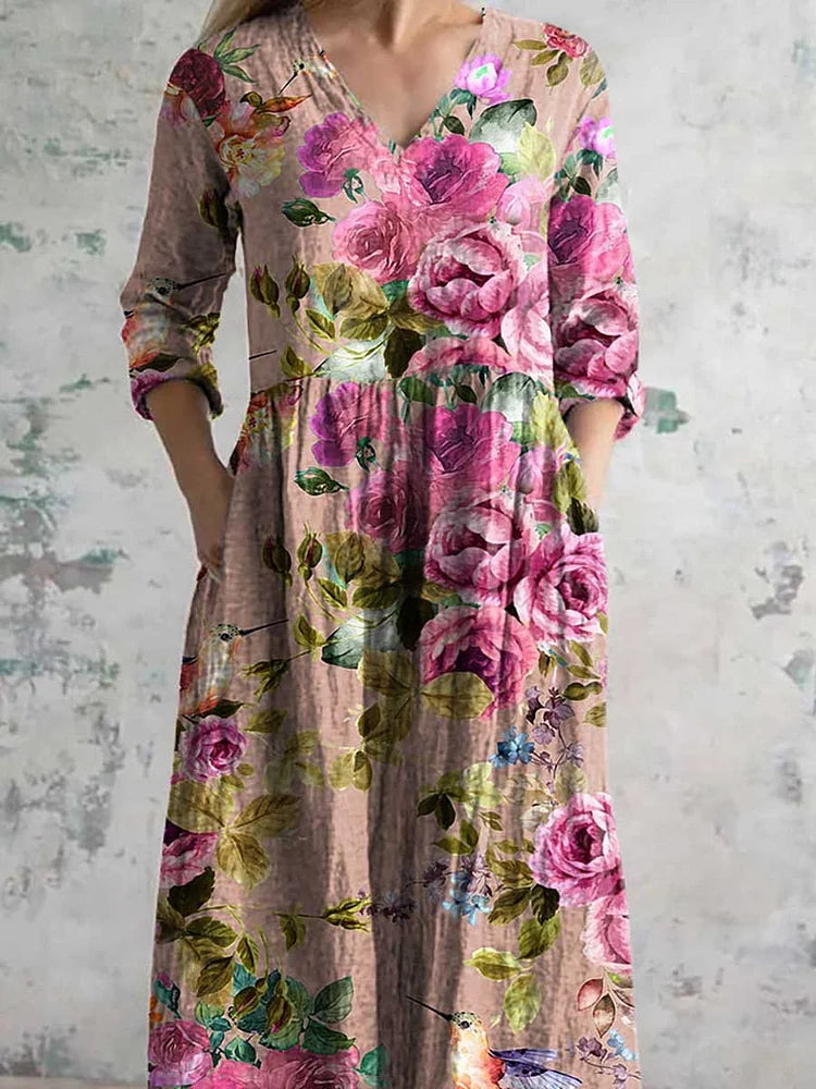 Women's Vintage Floral Print Casual Cotton Dress