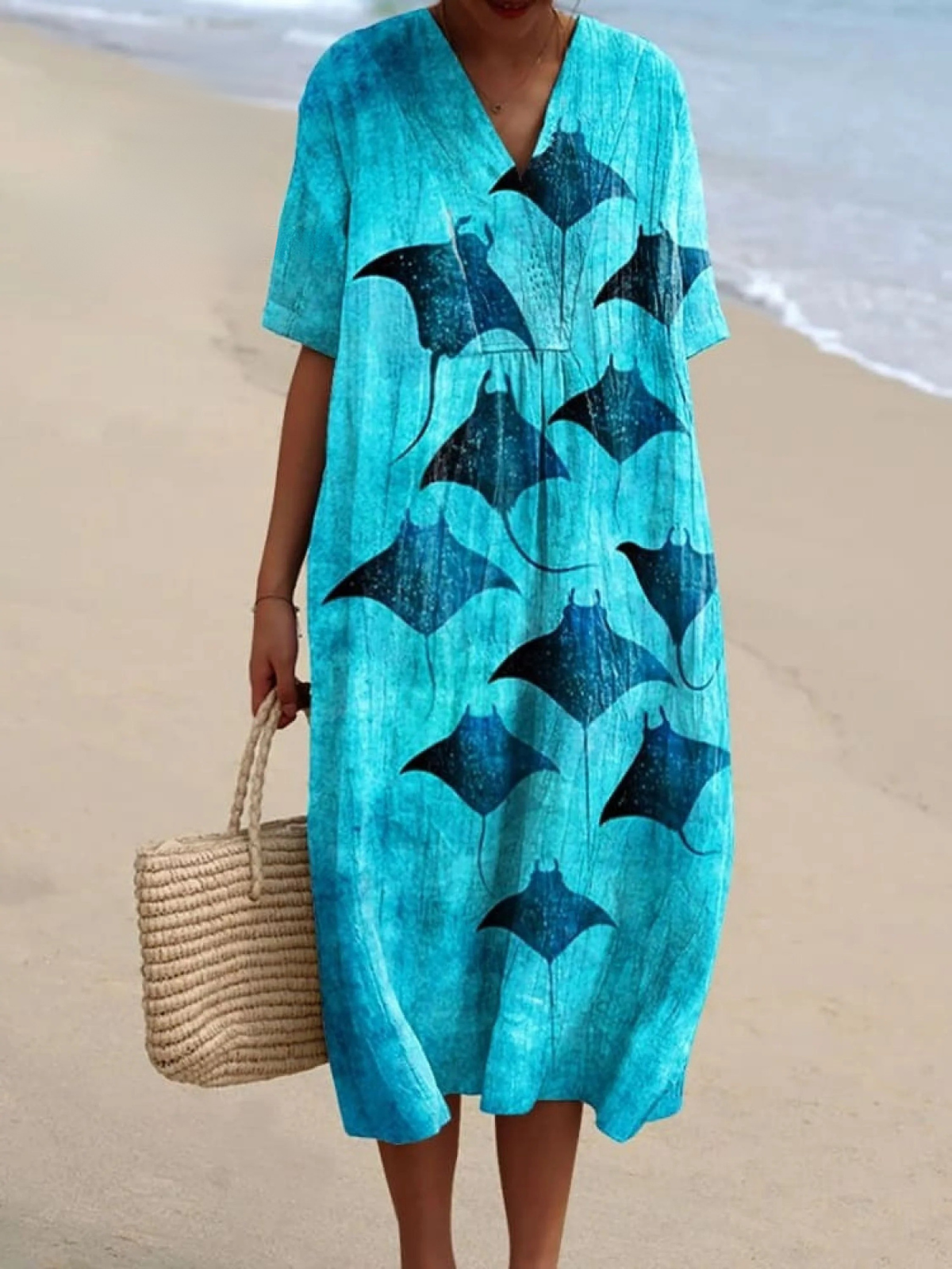 Women's Vintage Manta Rays Art Print Casual Cotton Shirt