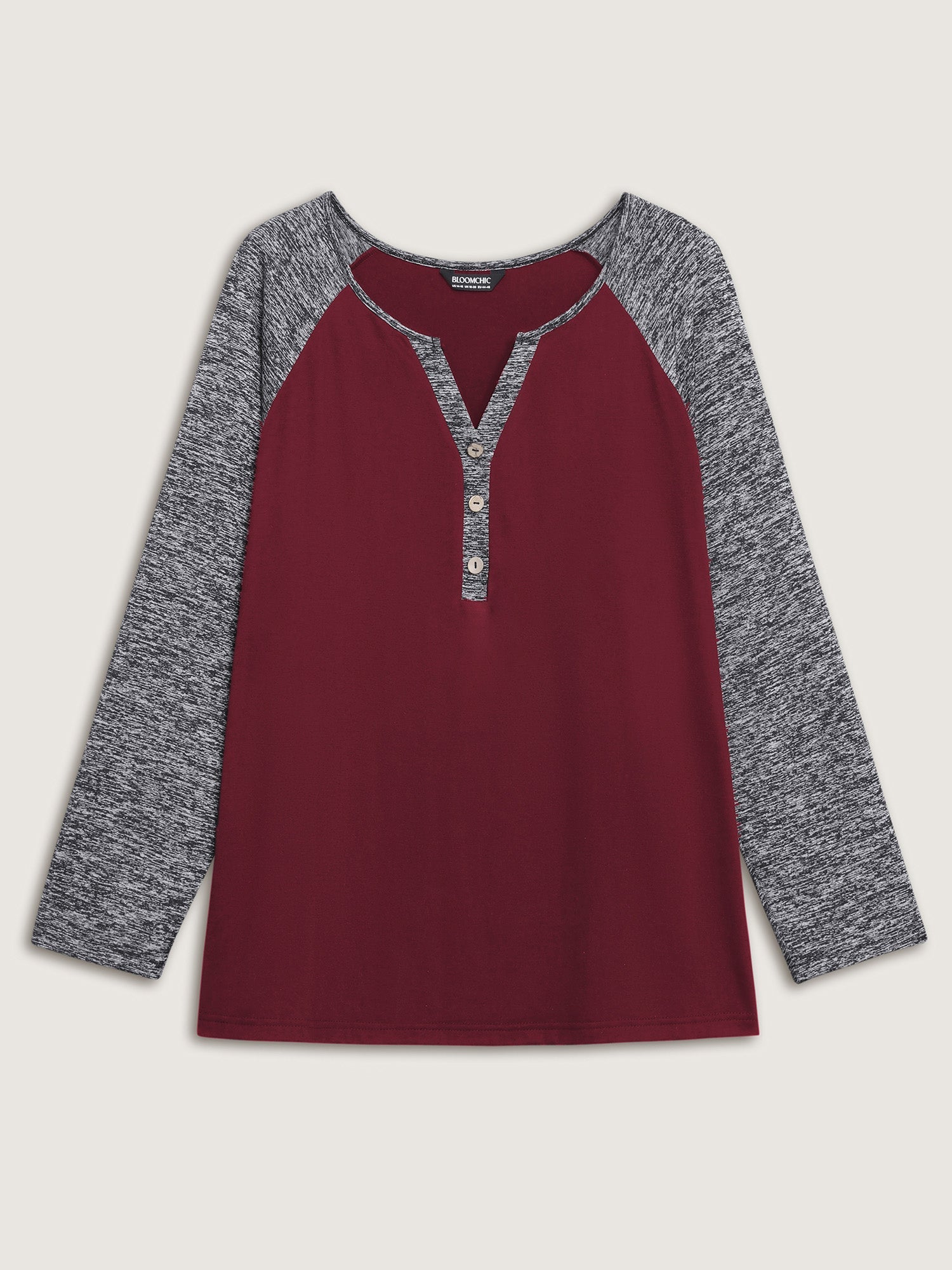 Heather Patchwork Button Detail Stretchy T-Shirt