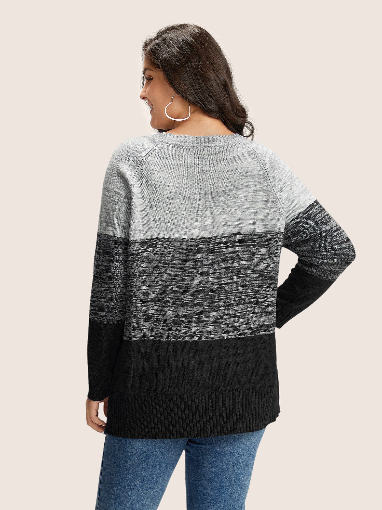 Colorblock Contrast Heather Button Detail Pullover