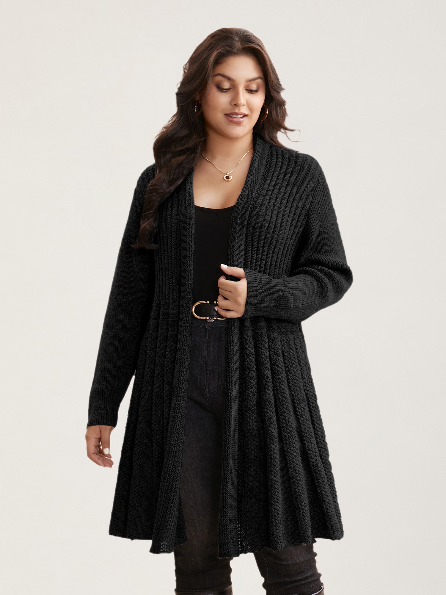 Plain Textured Kimono Collar Cardigan
