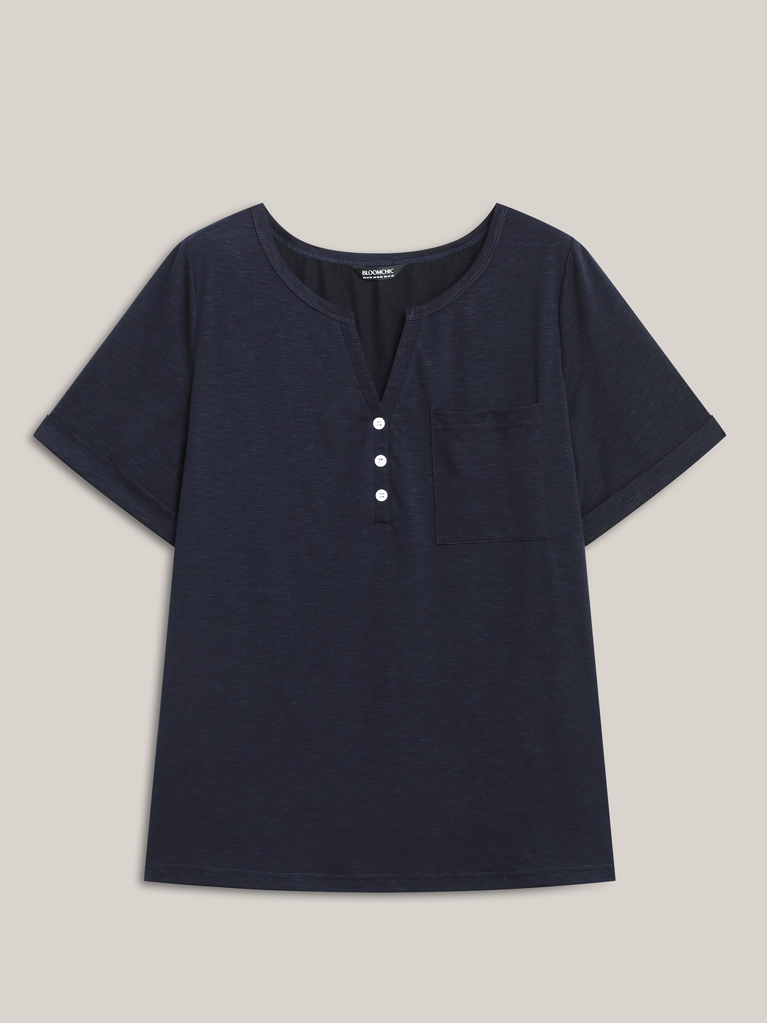 Solid Split Neck Button Detail T-Shirt