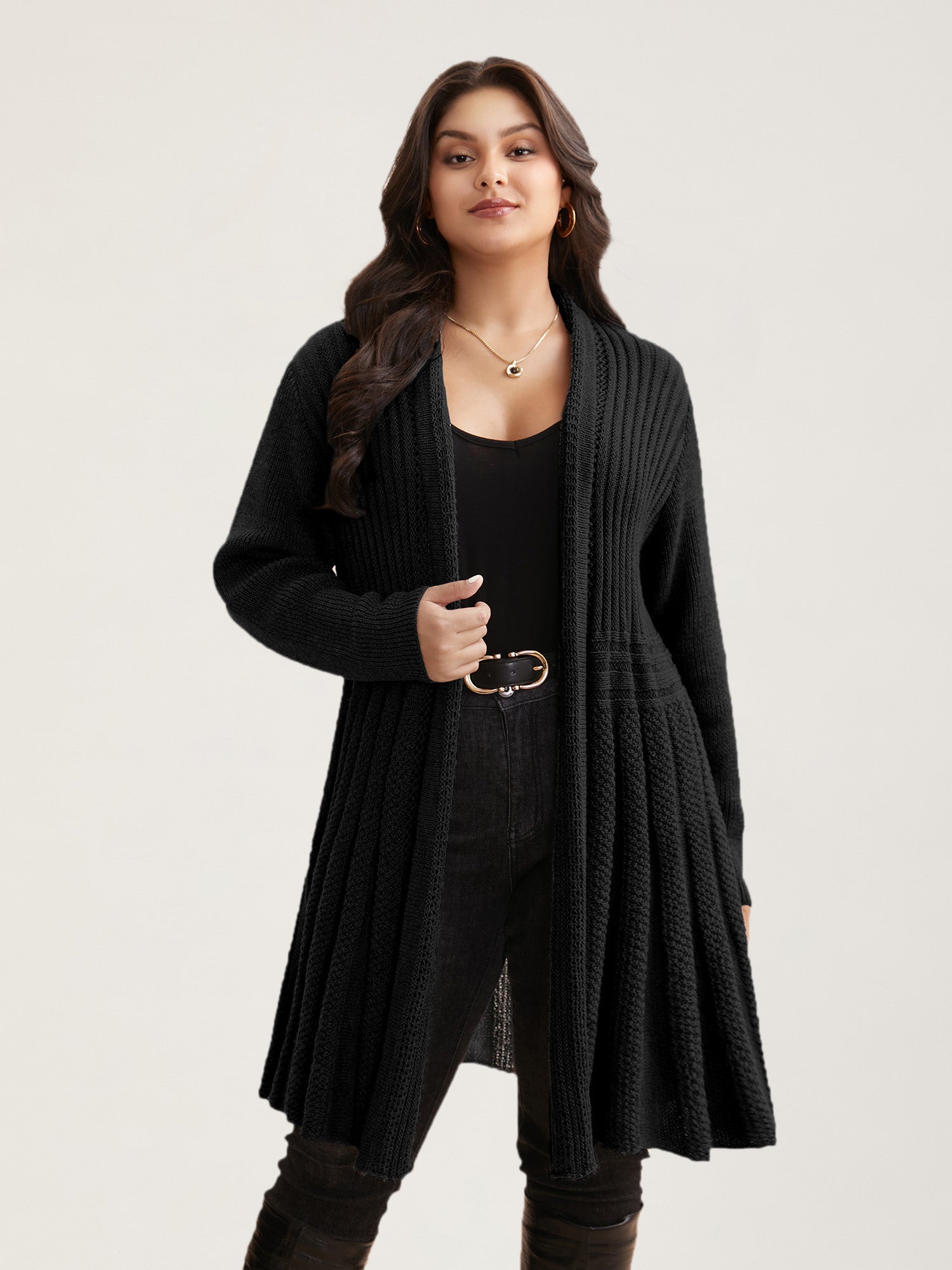 Plain Textured Kimono Collar Cardigan