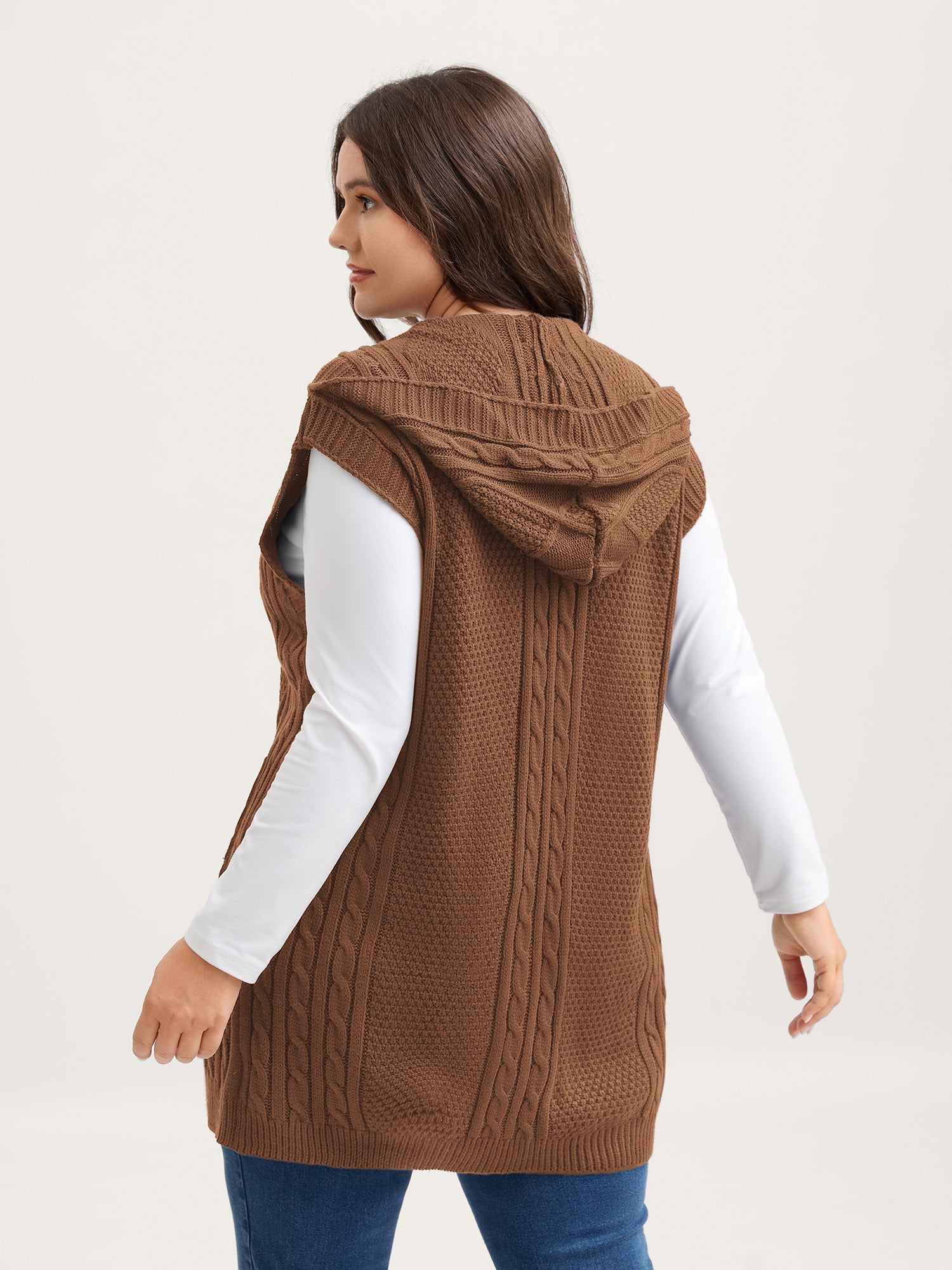 Twisted Hooded Sleeveless Knit Cardigan