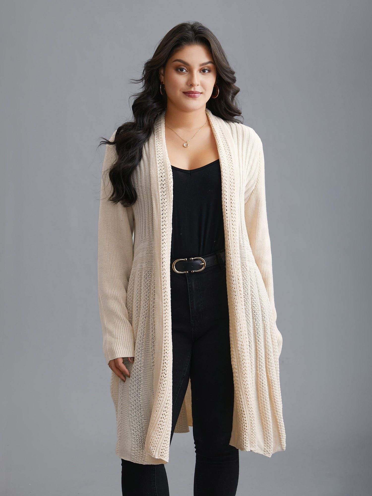 Plain Textured Kimono Collar Cardigan