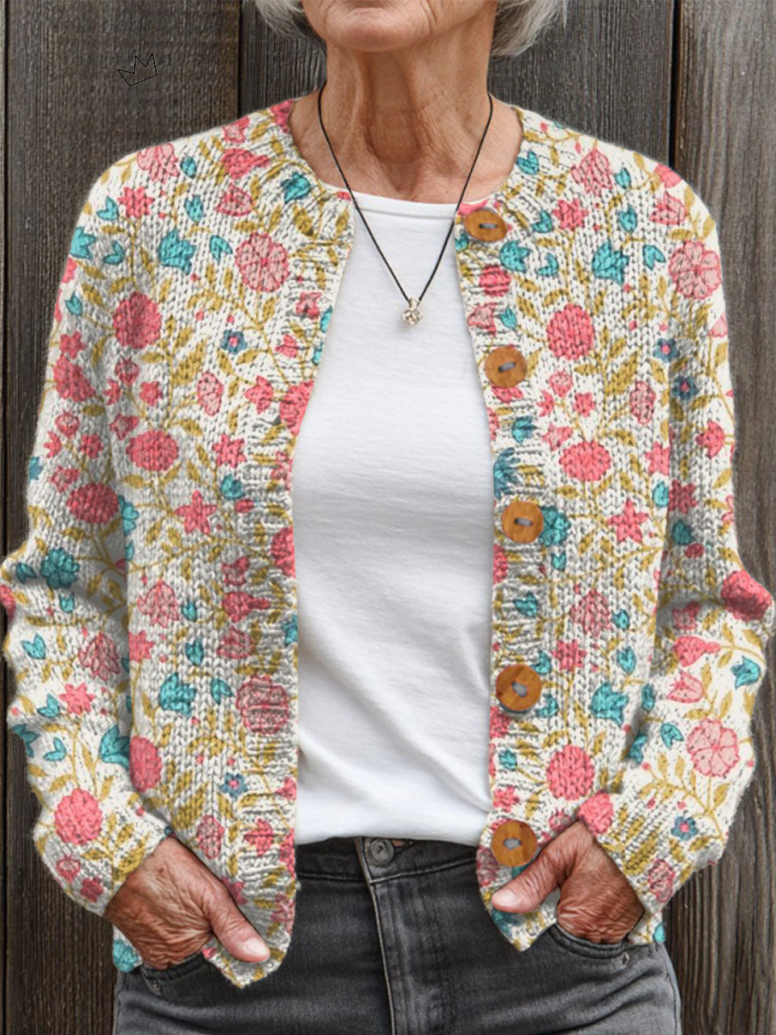 Vintage Flower Art Print Buttoned Cardigan Sweater