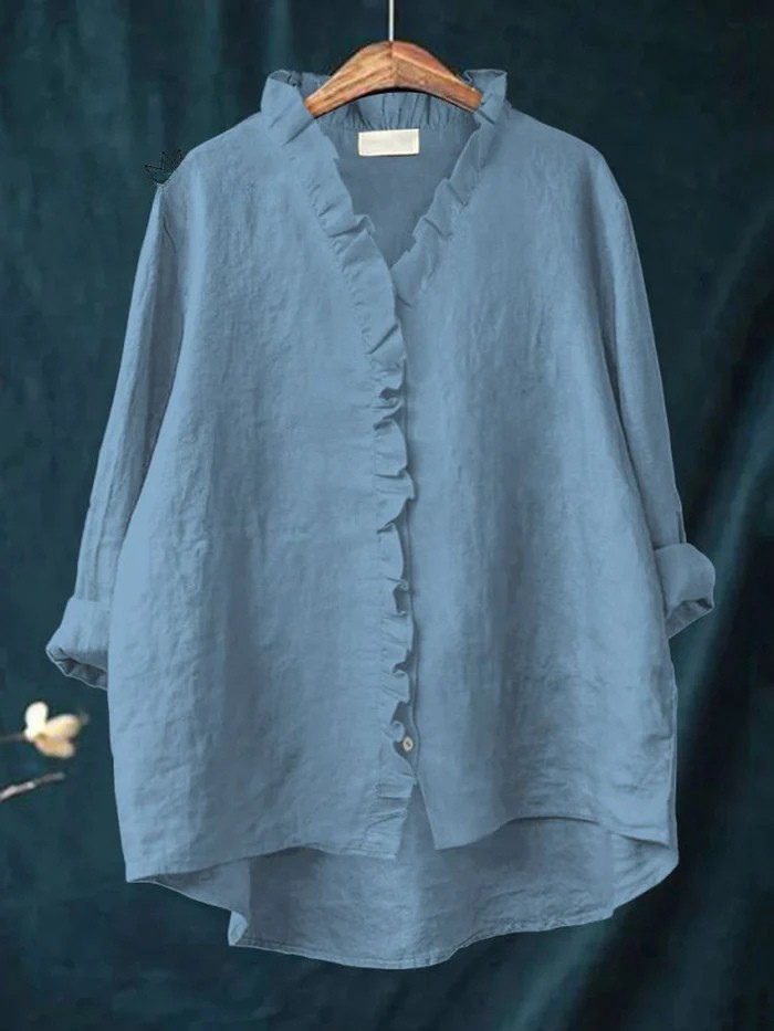 Cotton and Linen Ruffled Shirt for Women