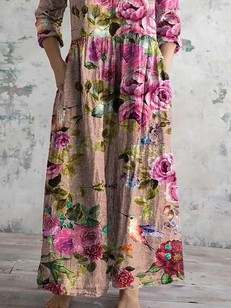 Women's Vintage Floral Print Casual Cotton Dress