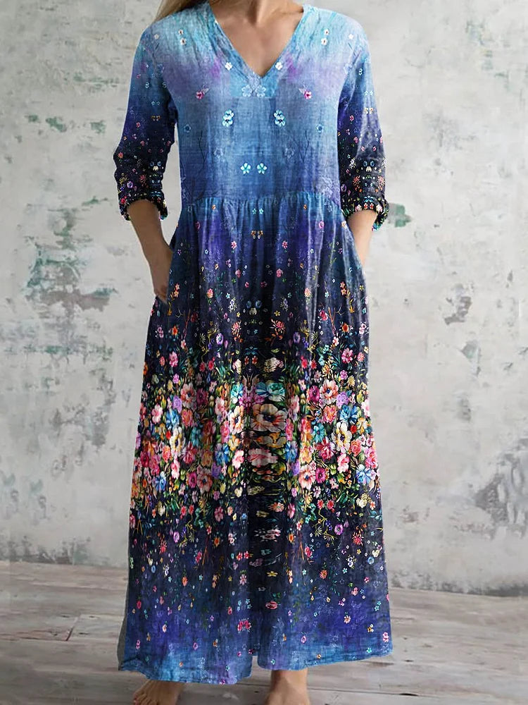 Women's Vintage Floral Print Casual Cotton Dress