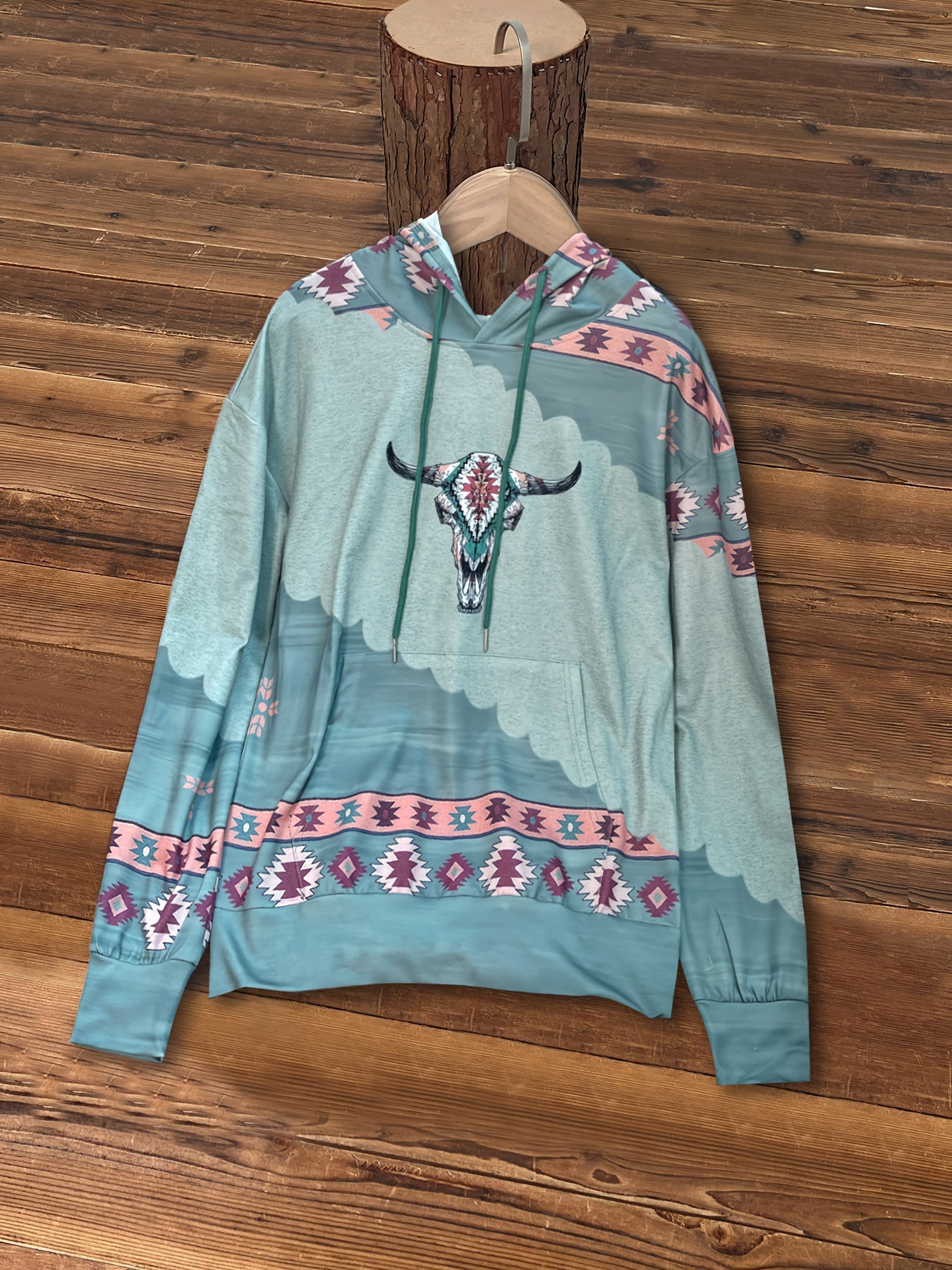 Women's Casual Western Bohemian Pullover Hoodie - Retro Ethnic Print Round Neck Sweatshirt with Adjustable Drawstring, Machine Washable All-Season Comfort, Cute Sweatshirts