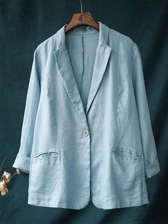 Women's Pocket Cotton And Linen Suit Jacket