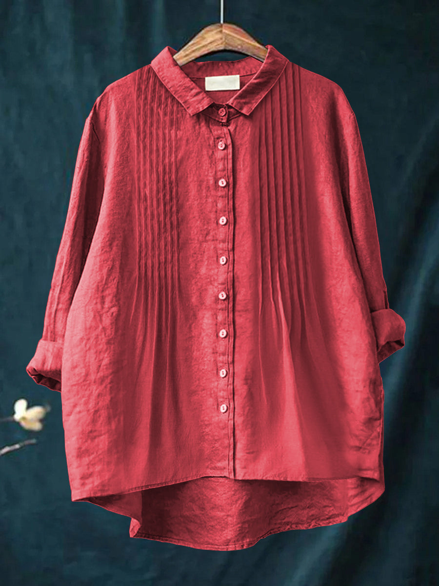 Solid Color Cotton and Linen Shirt