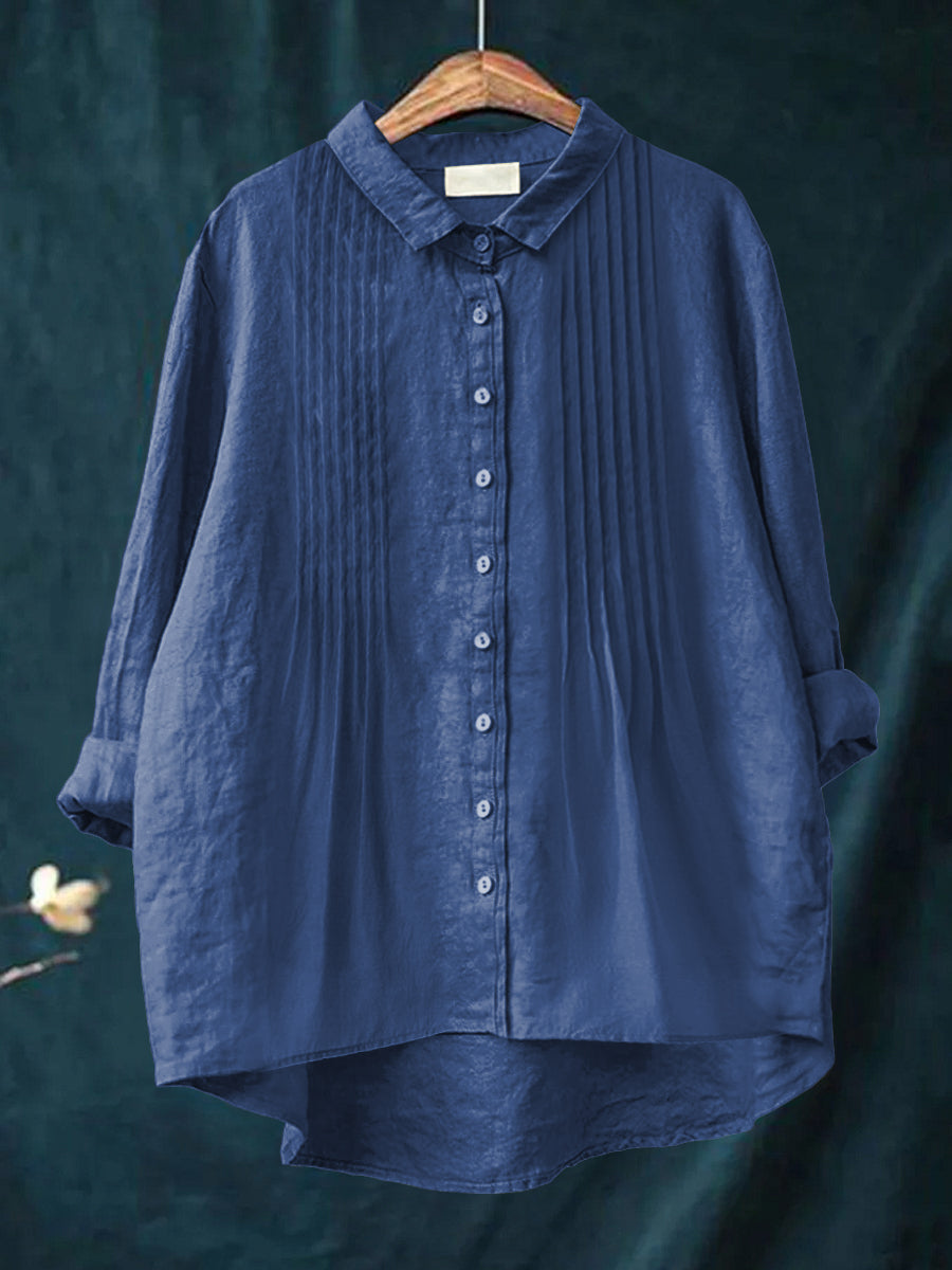 Solid Color Cotton and Linen Shirt