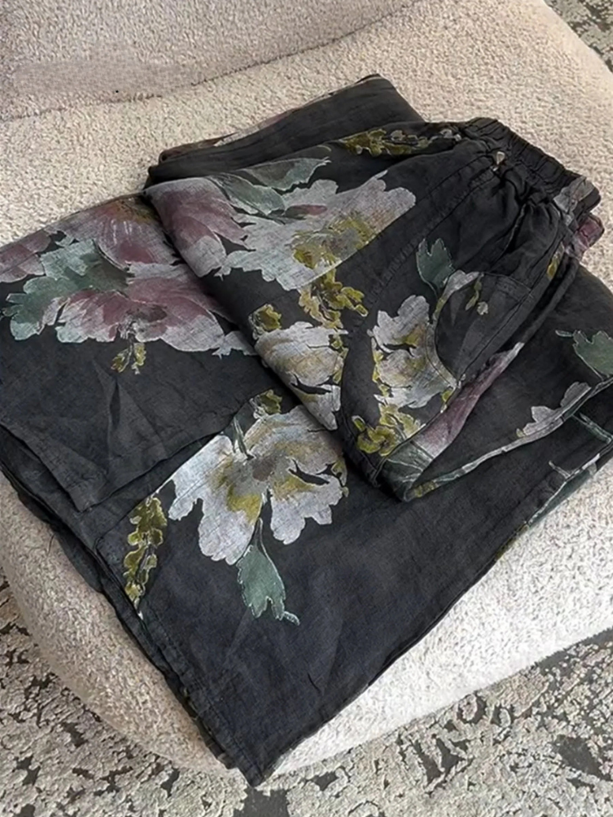 Women's Vintage Floral Print Casual Cotton and Linen Pants