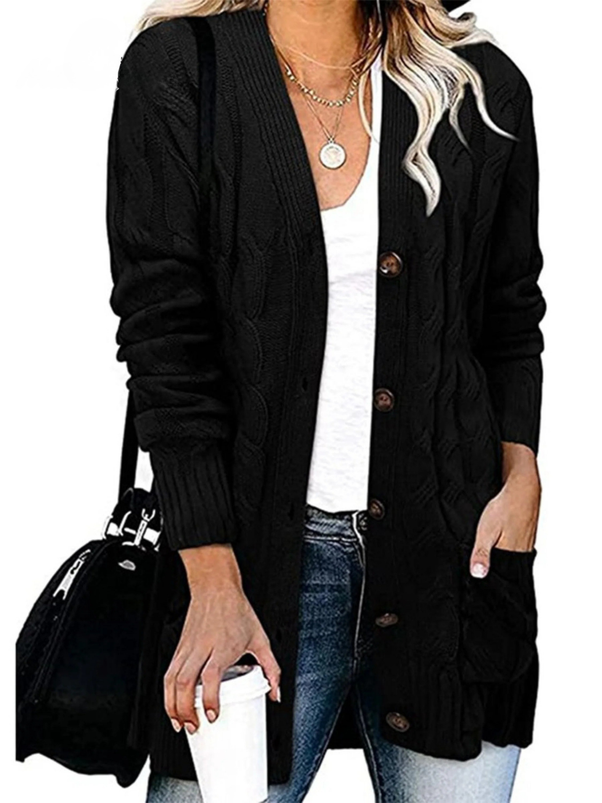 Loose Twist-button Jacket and Casual Knitted Cardigan