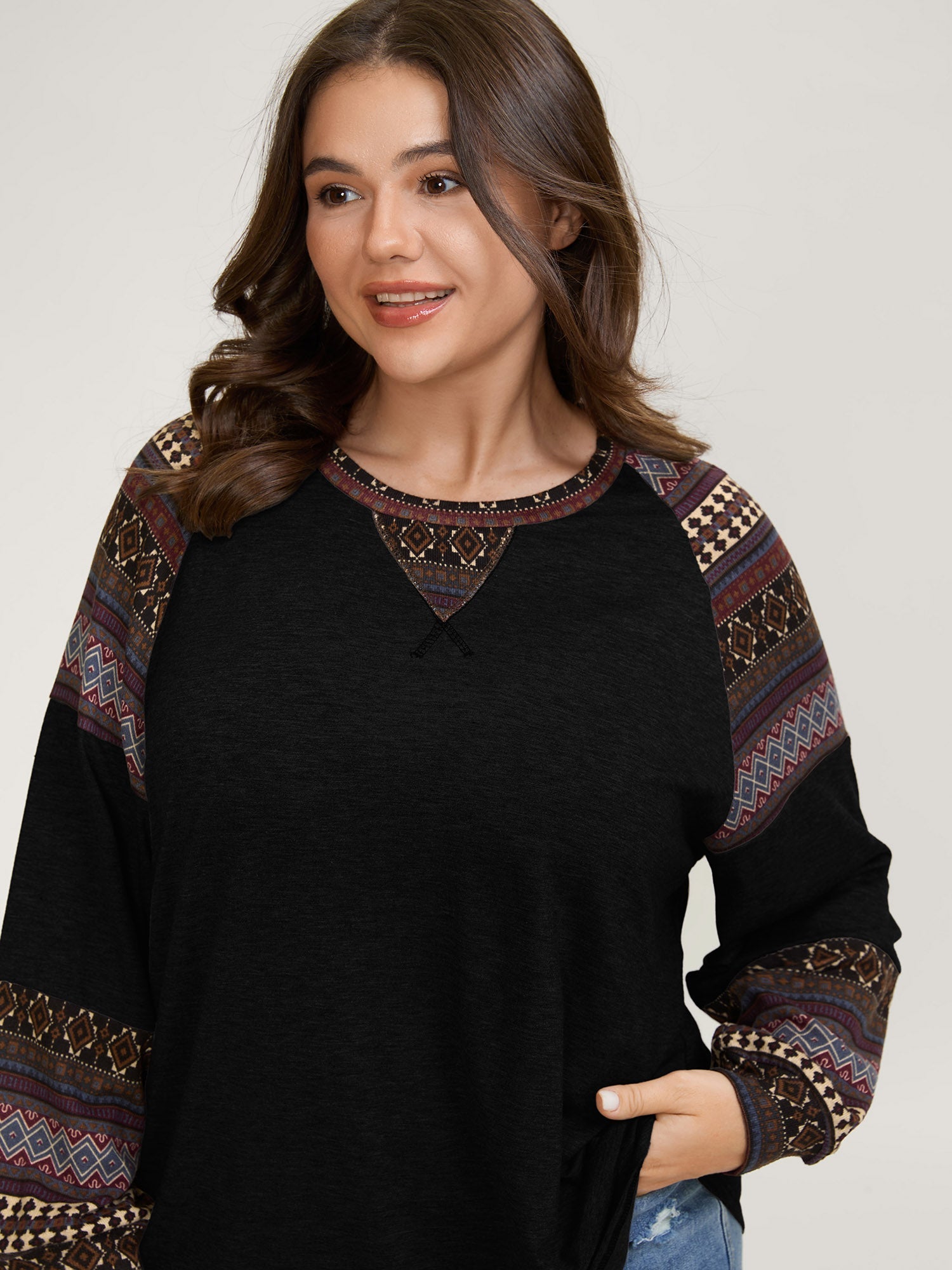 Supersoft Boho Stripes Spliced T-Shirt