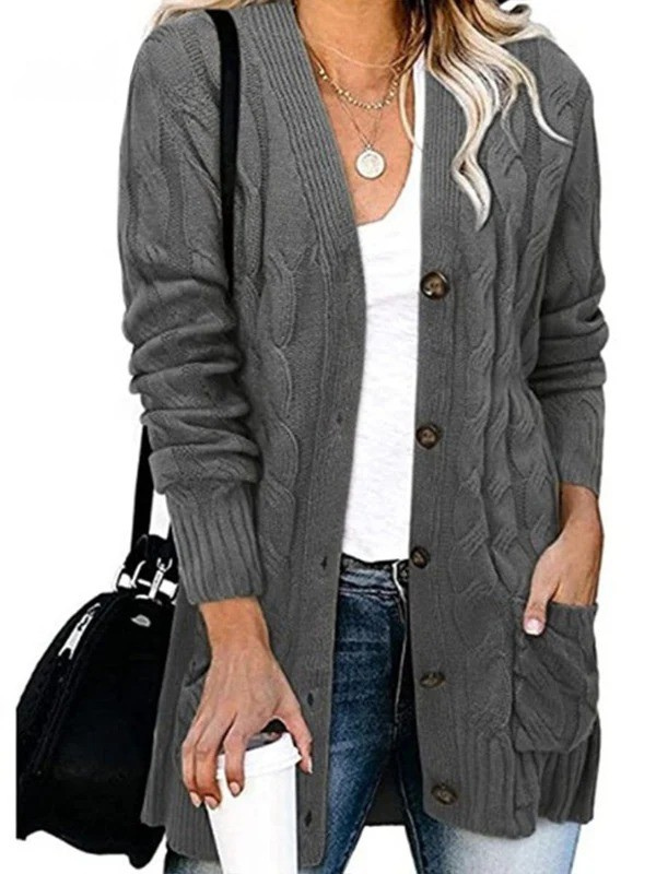 Loose Twist-button Jacket and Casual Knitted Cardigan