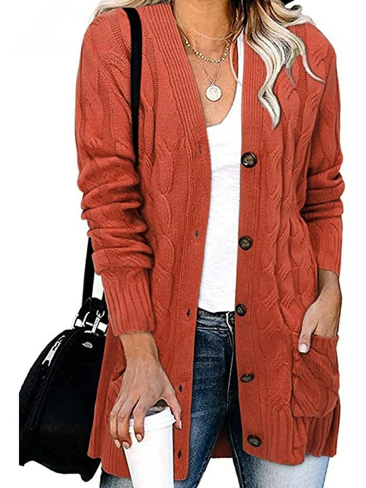 Loose Twist-button Jacket and Casual Knitted Cardigan