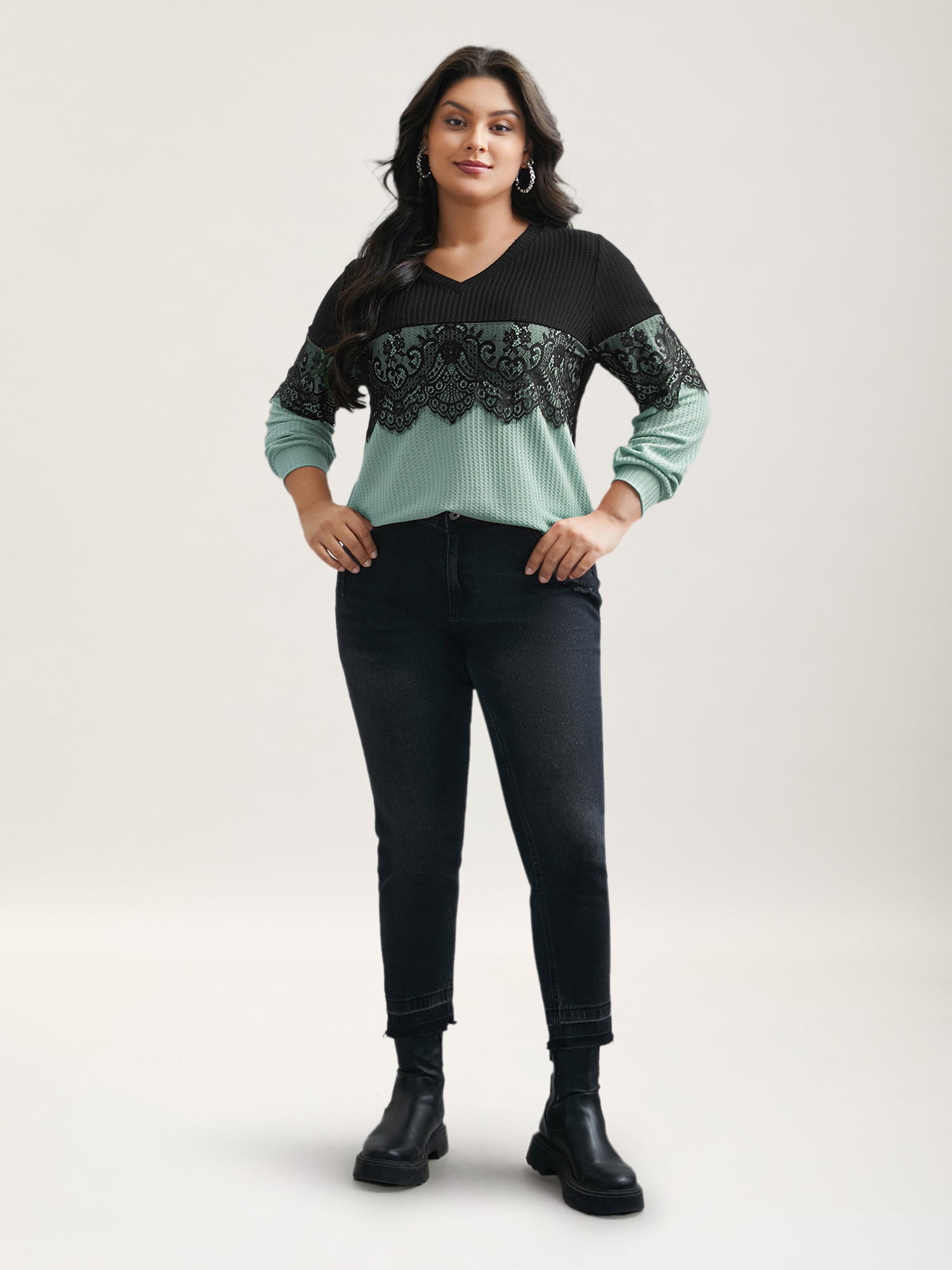 Crochet Lace Mesh Contrast Patchwork Top