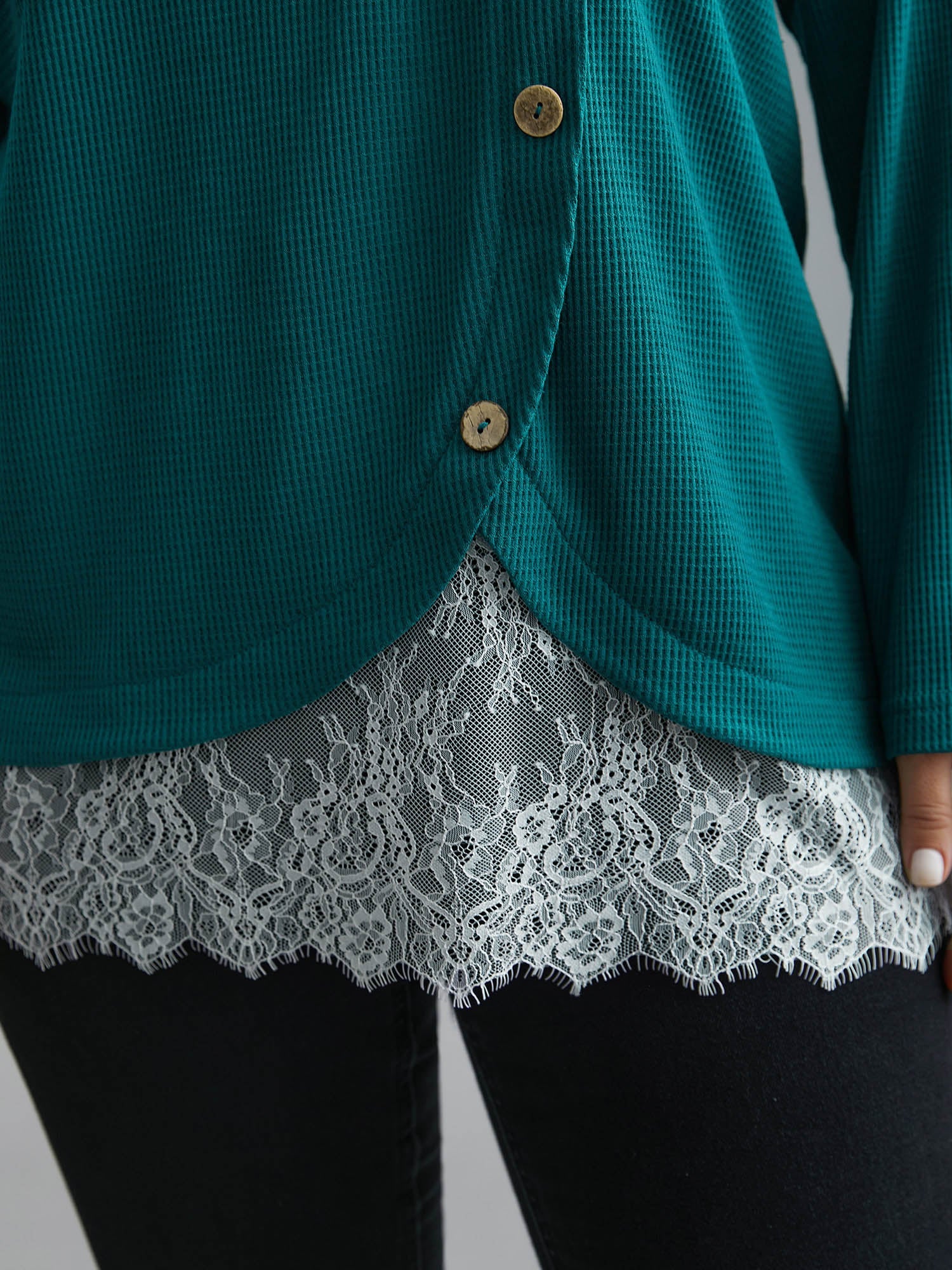 Crochet Lace Button Detail Wrap Knit Top