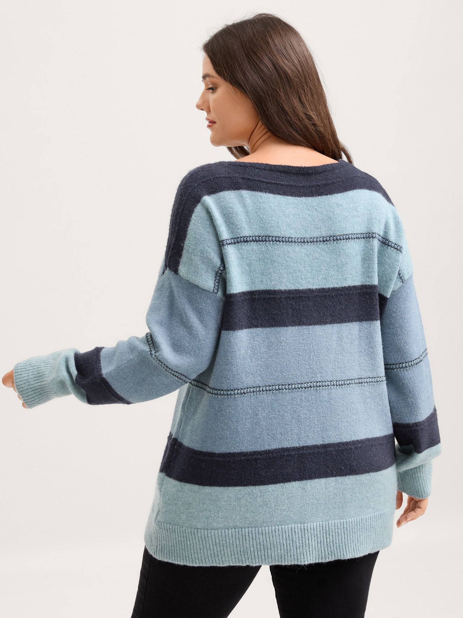 Striped Print Color Contrast Pullover