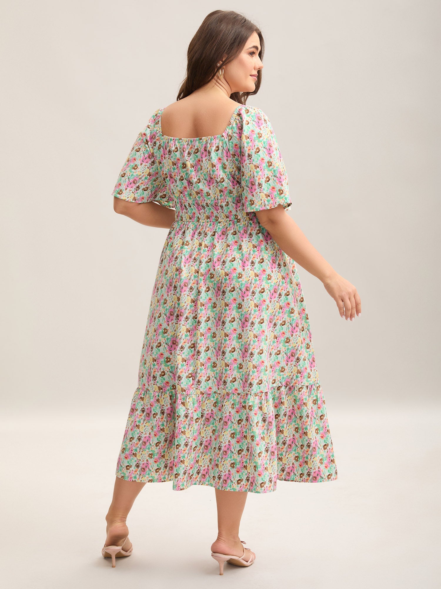 Smocked Waist Floral Ties Tiered Maxi Dress