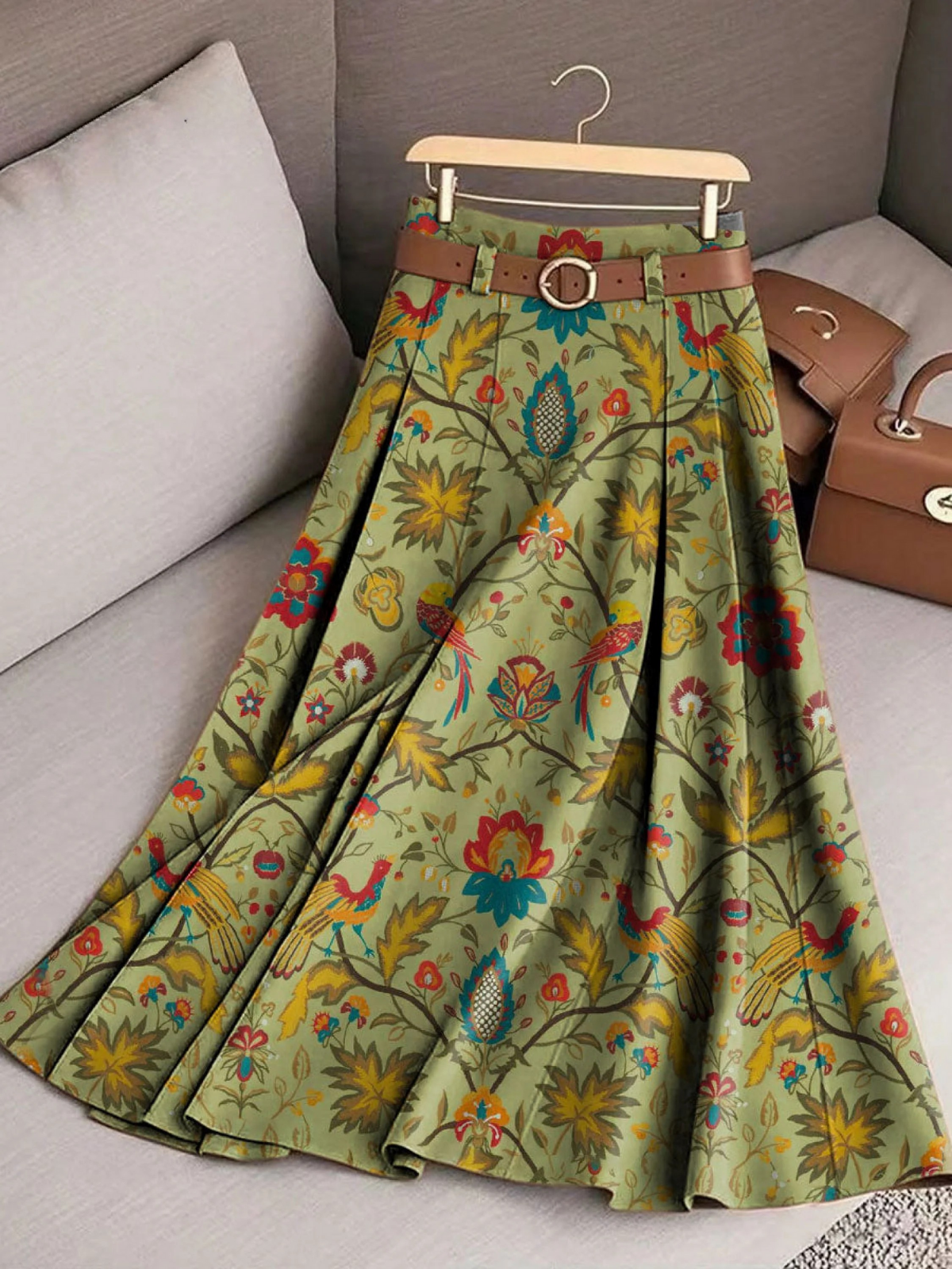 Women's Vintage Flower Art Print Casual Cotton Skirt