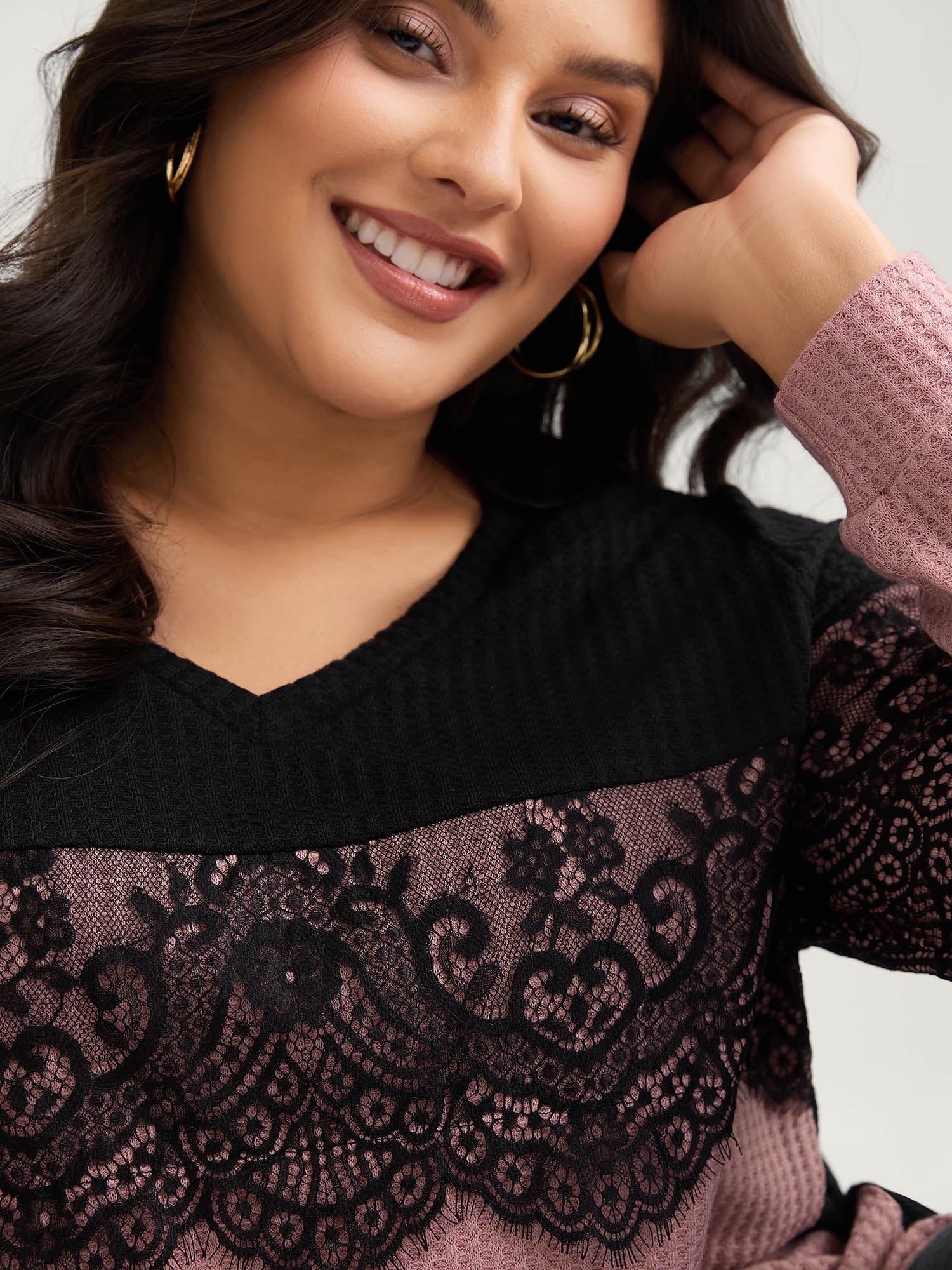 Crochet Lace Mesh Contrast Patchwork Top