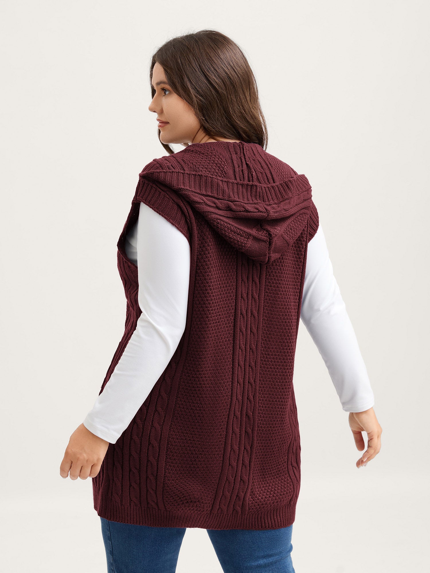 Twisted Hooded Sleeveless Knit Cardigan