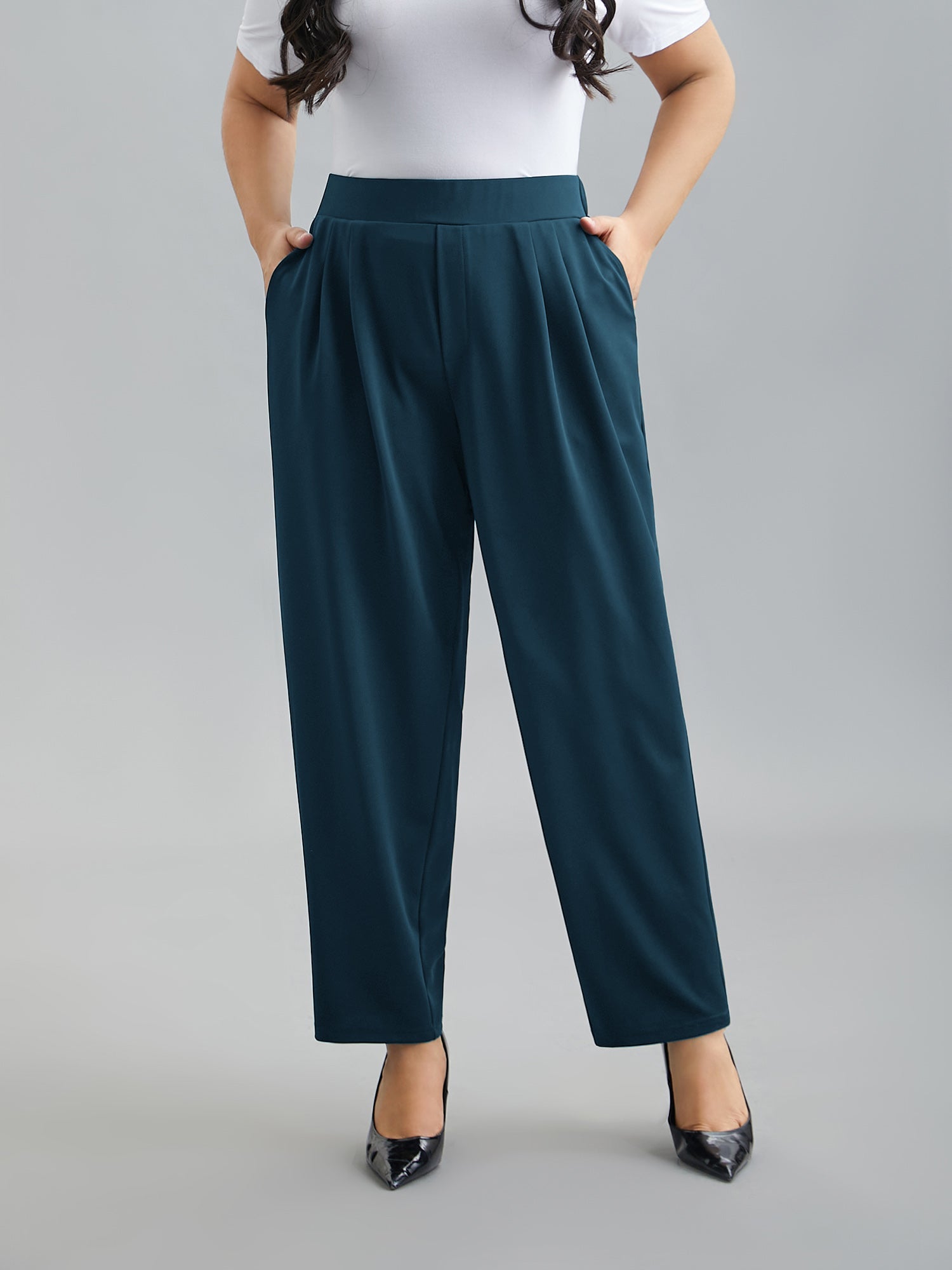 Stretchy-Waist Straight Leg Pants