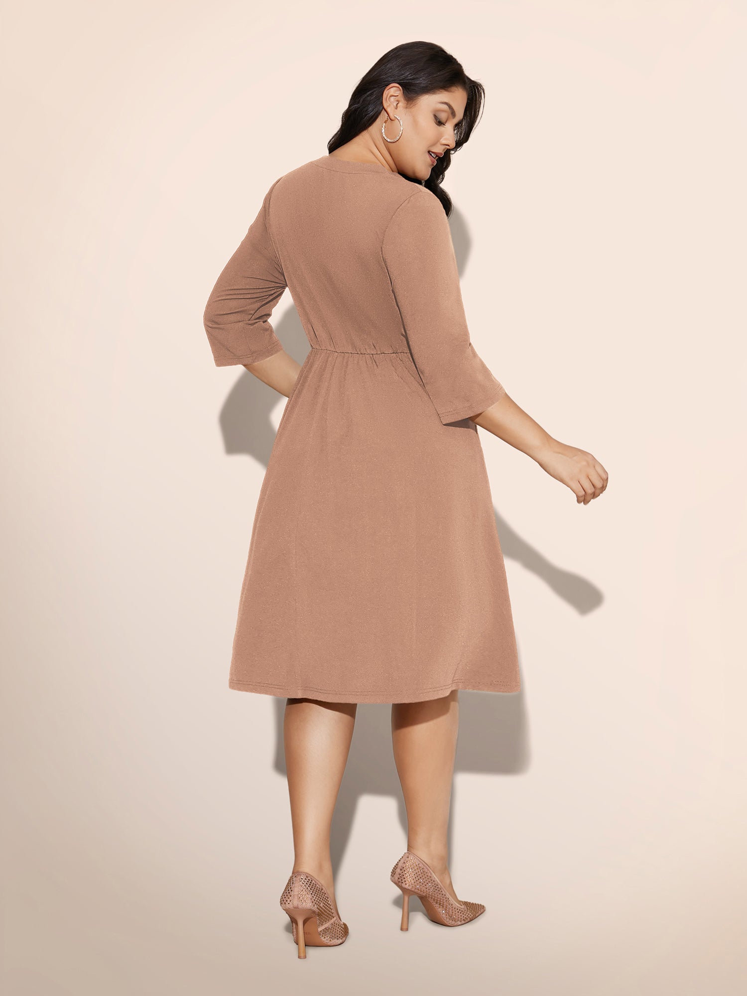 Heart Neckline Patchwork Sequin Button Detail Dress