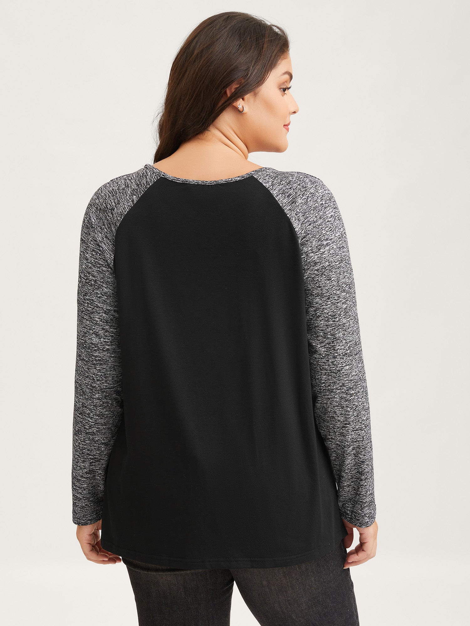 Heather Patchwork Button Detail Stretchy T-Shirt