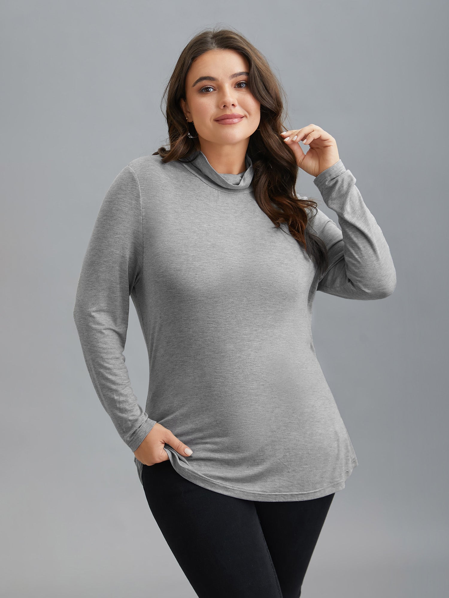 Supersoft Essentials Solid Funnel Neck Knit T-shirt