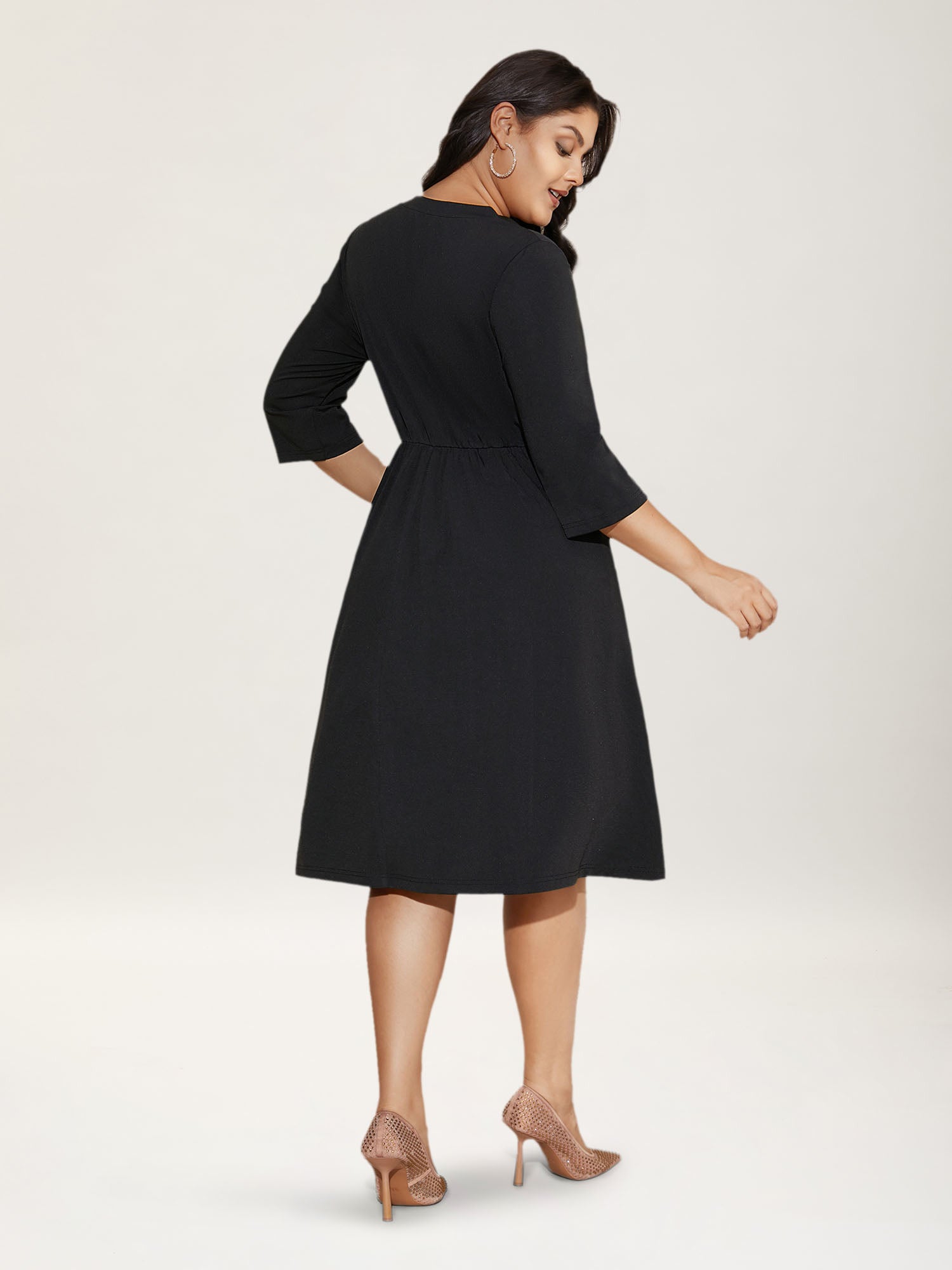 Heart Neckline Patchwork Sequin Button Detail Dress