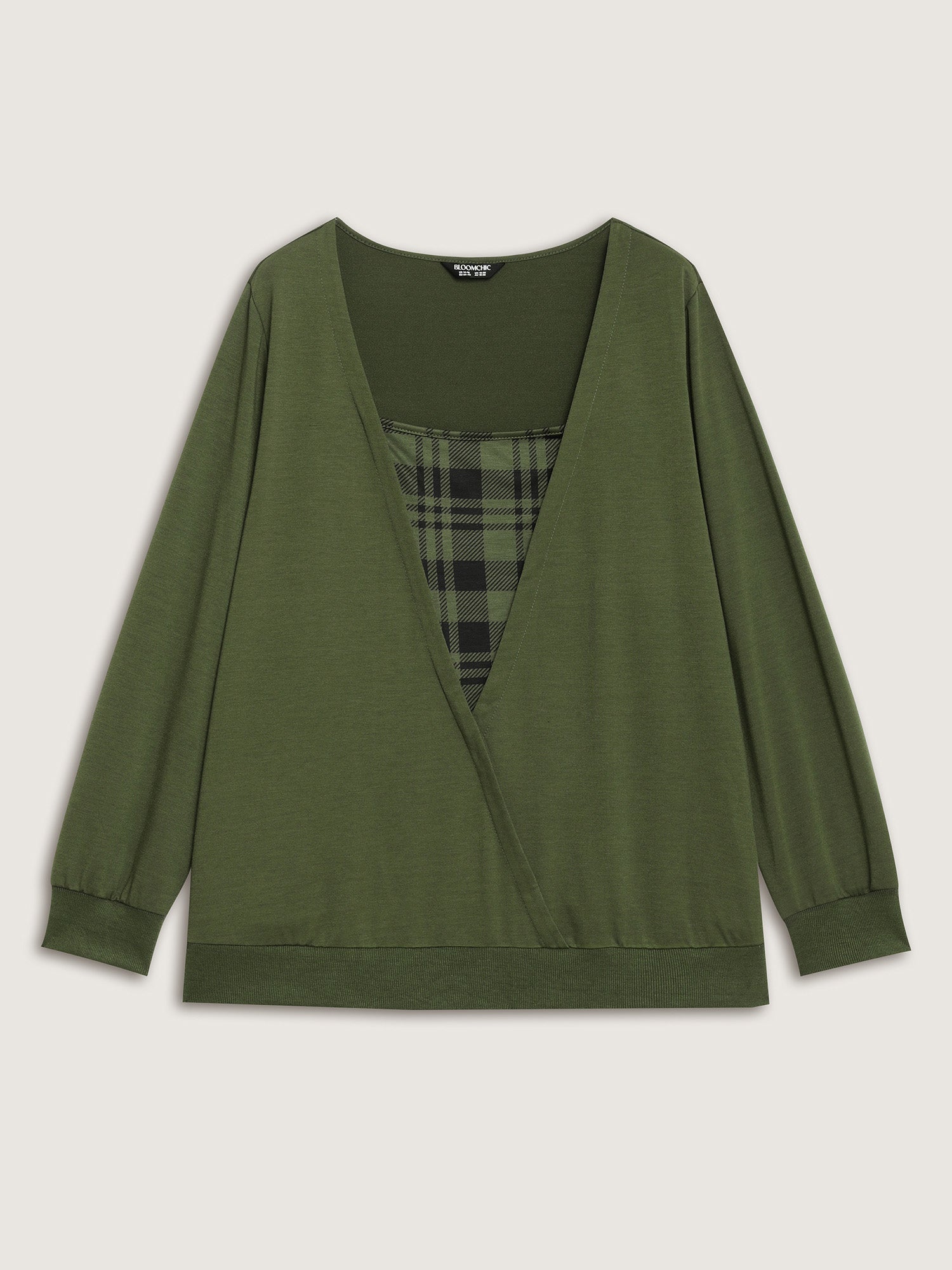 Plaid Spliced Wrap Contrast Sweatshirt