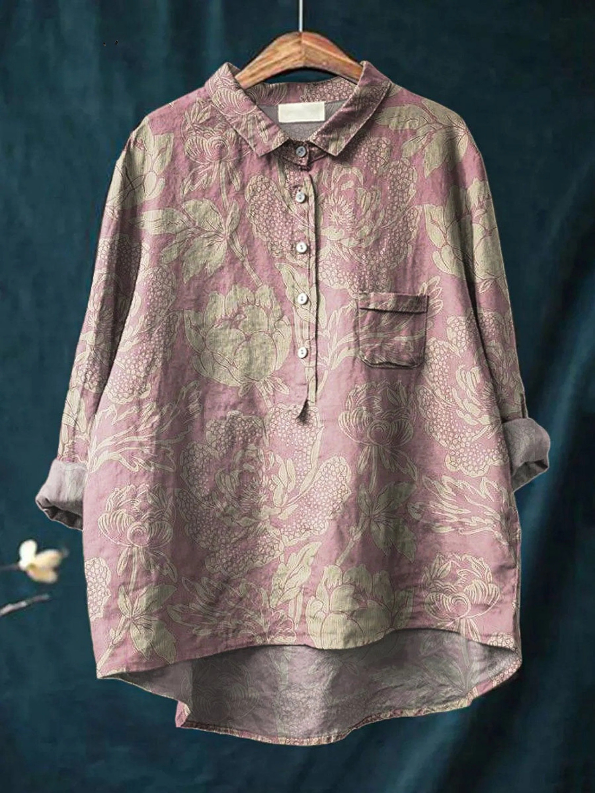 Women's Vintage Floral Art Print Casual Cotton And Linen Shirt