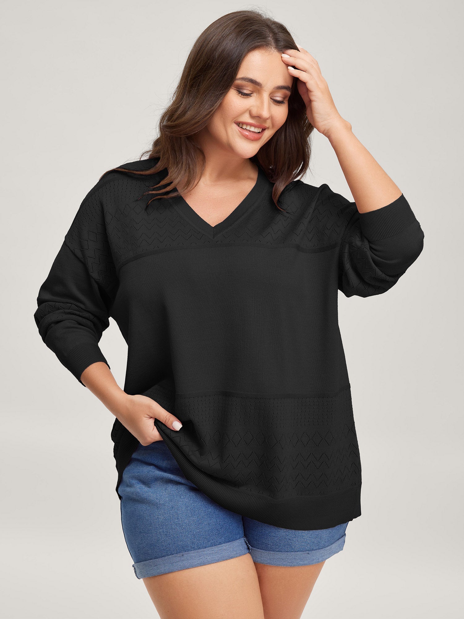 Supersoft Textured Eyelet Trim Pullover