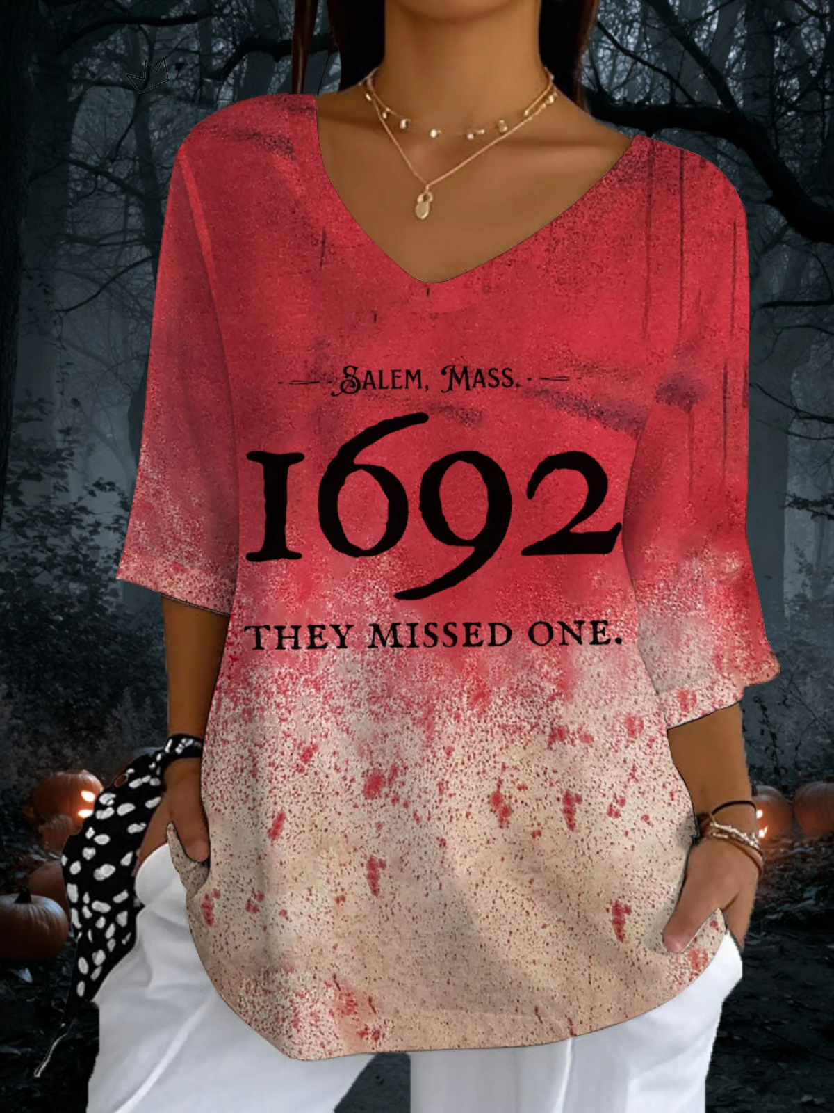 Women's Halloween 1692 They Missed One Print Casual Half Sleeve Top