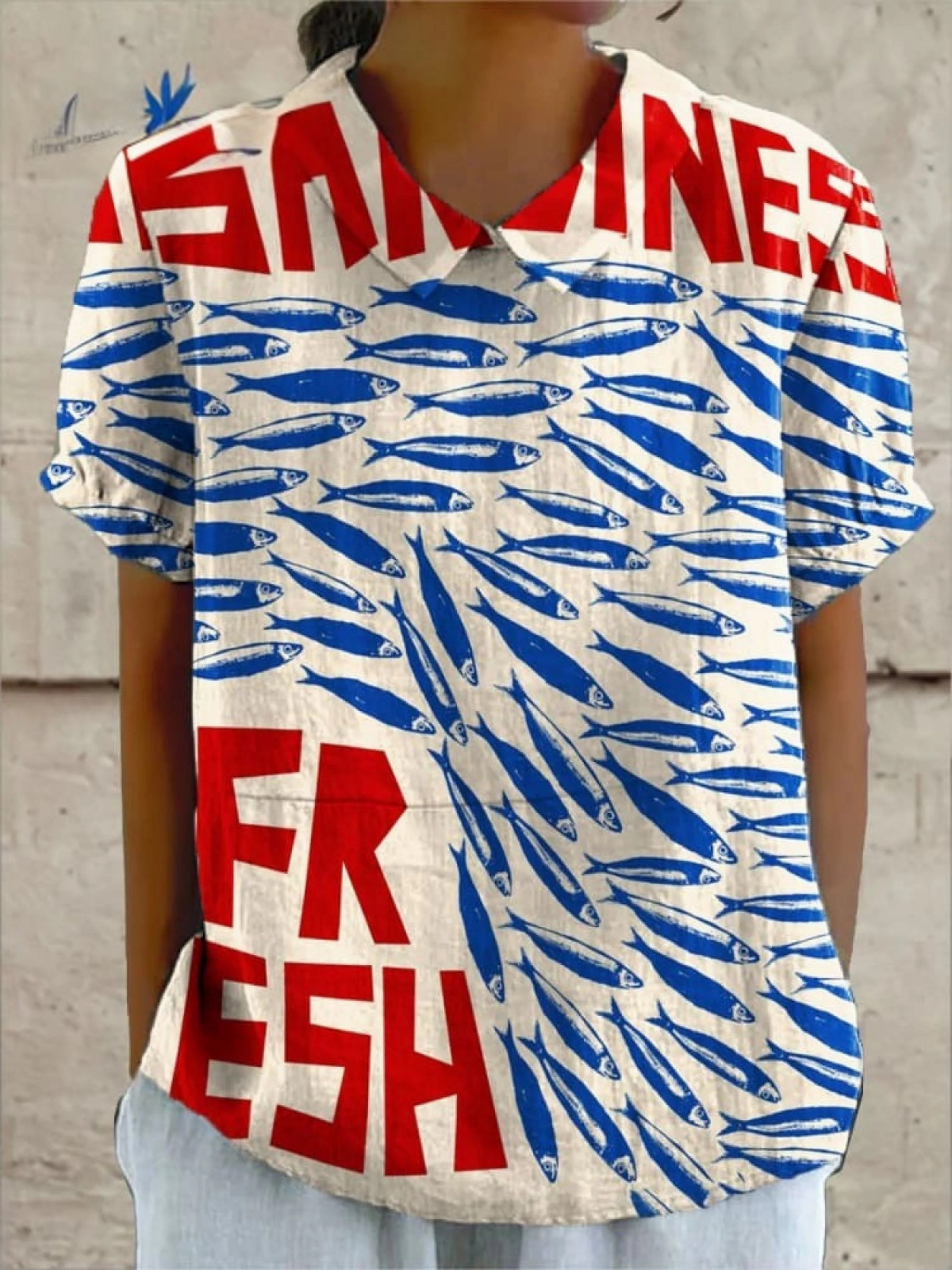 Women's Vintage Fish Art Print Casual Cotton And Linen Shirt